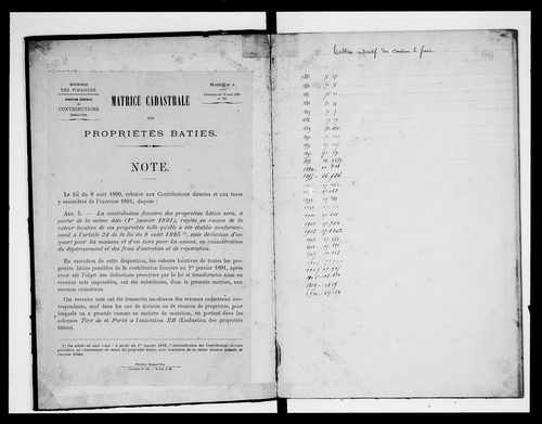 matrice cadastrale des propriétés bâties