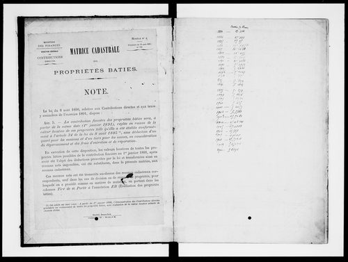 matrice cadastrale des propriétés bâties