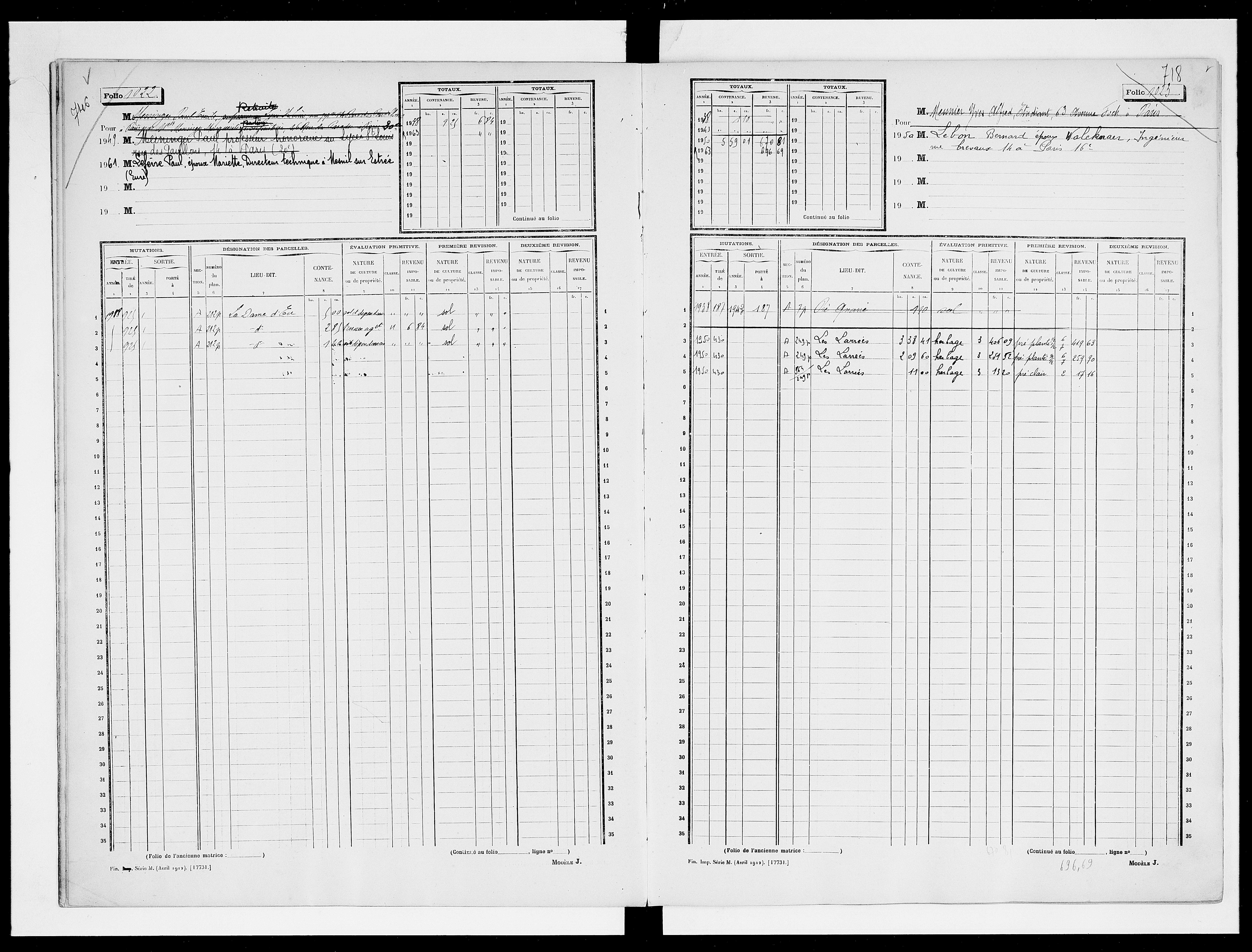 matrice cadastrale des propriétés non bâties, 1913-1963, 3e vol. (folios 999-1198)