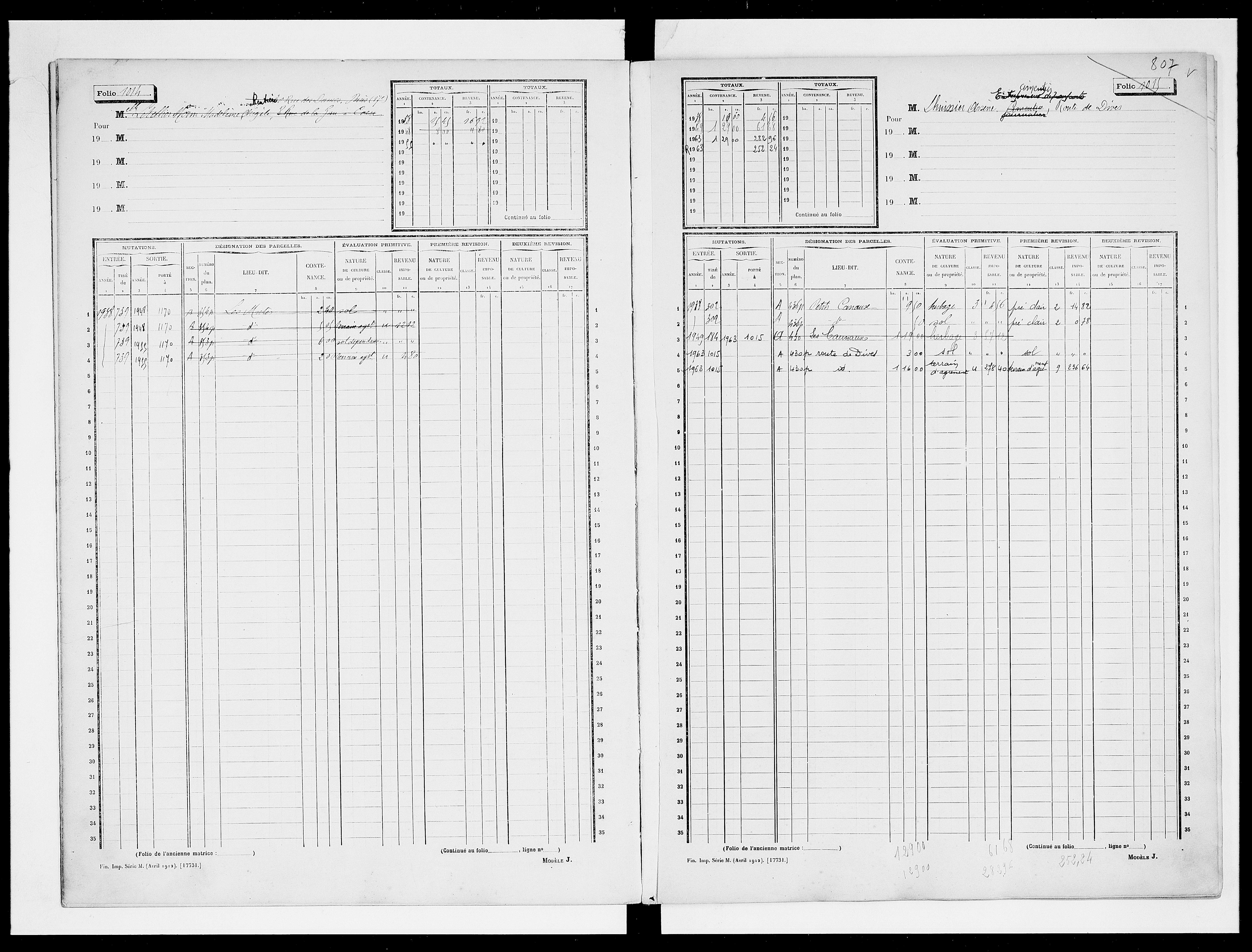 matrice cadastrale des propriétés non bâties, 1913-1963, 3e vol. (folios 999-1198)