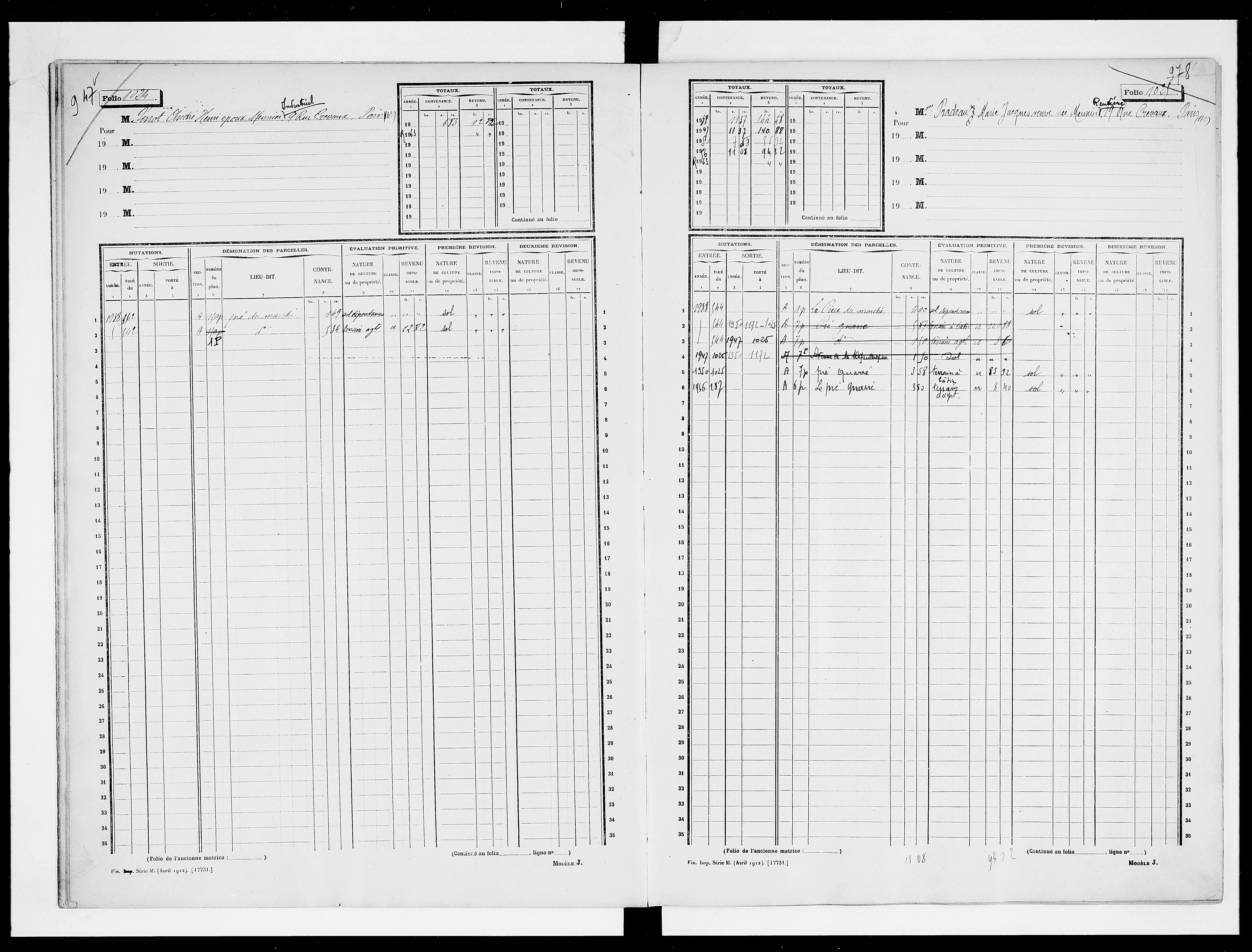 matrice cadastrale des propriétés non bâties, 1913-1963, 3e vol. (folios 999-1198)