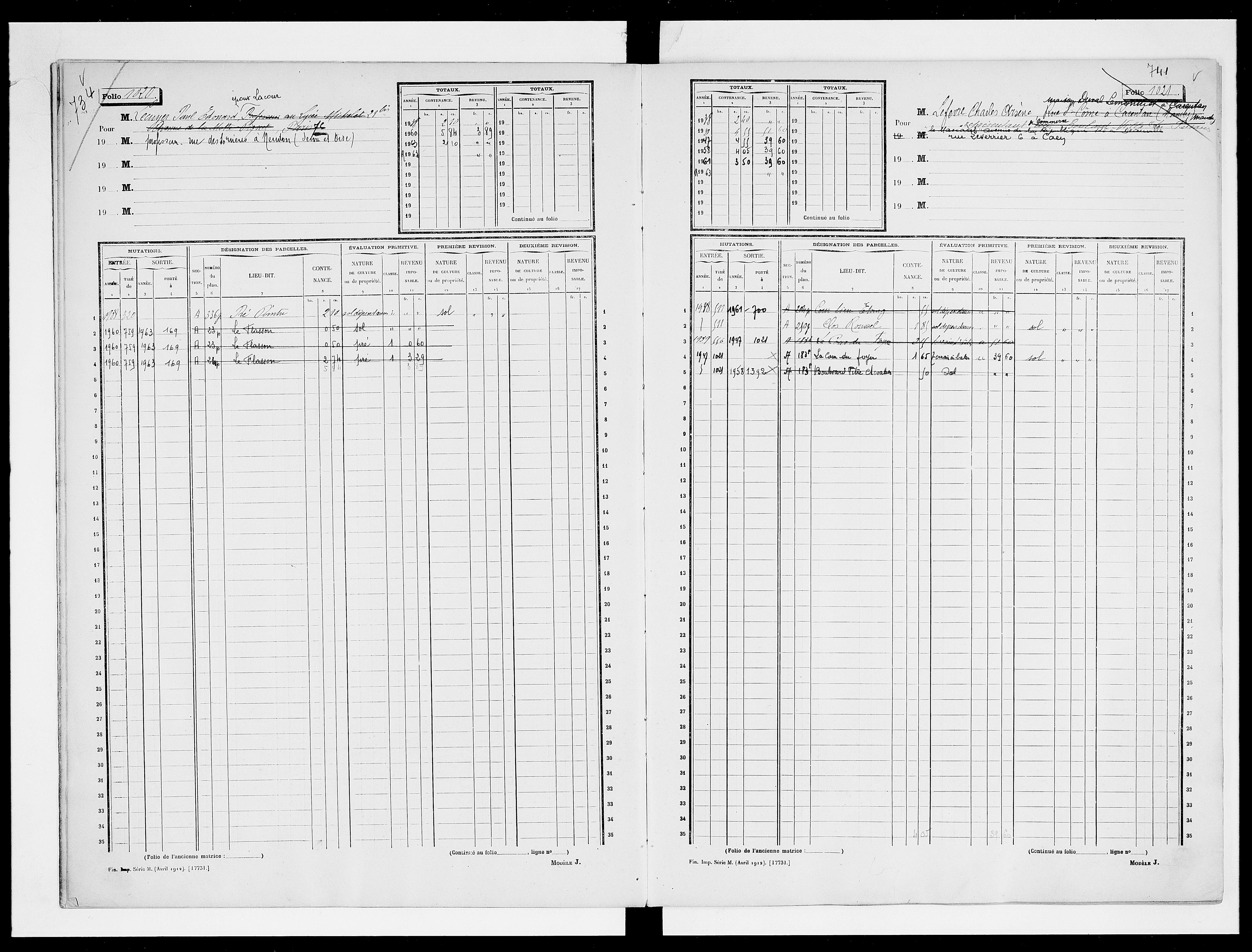 matrice cadastrale des propriétés non bâties, 1913-1963, 3e vol. (folios 999-1198)
