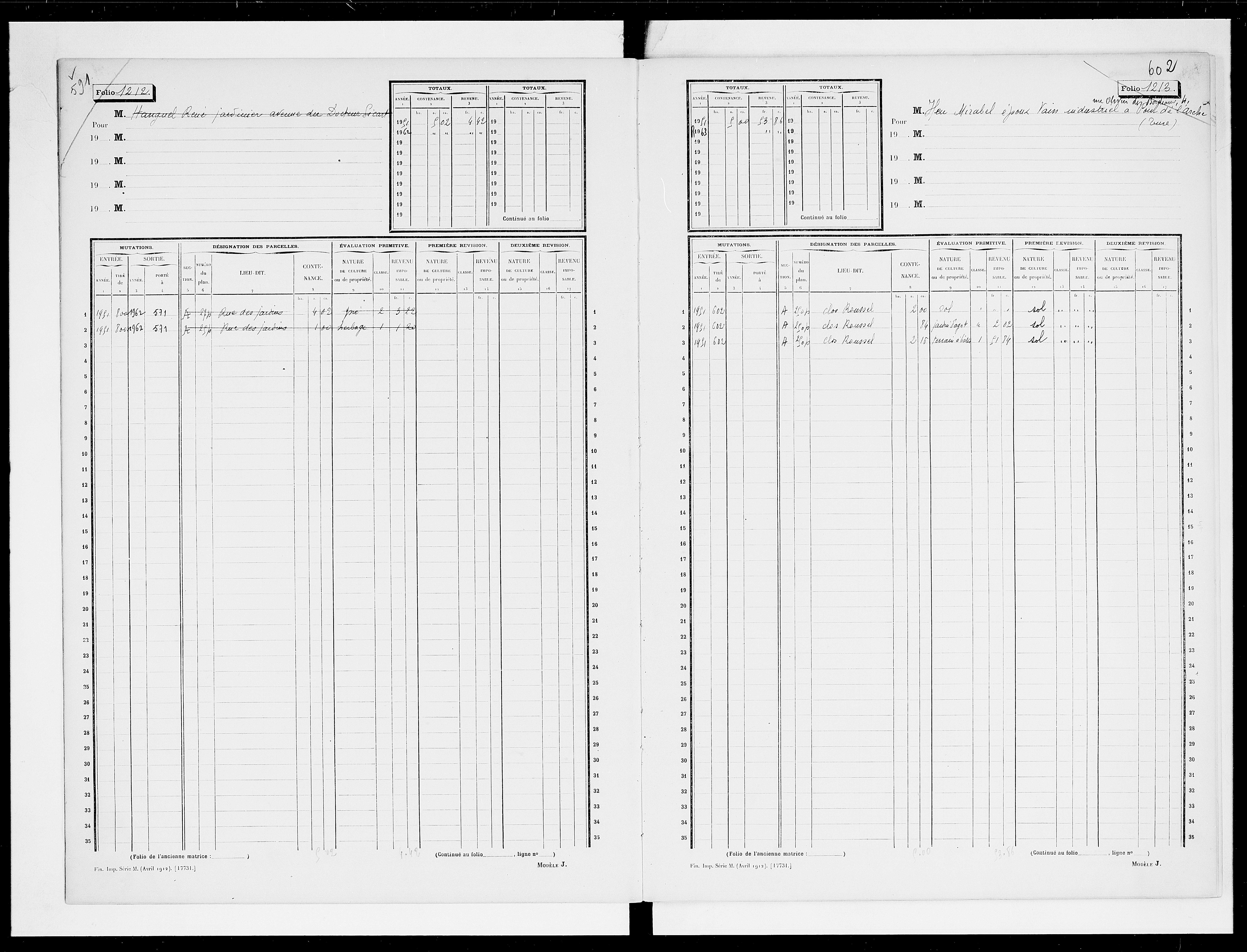 matrice cadastrale des propriétés non bâties, 1913-1963, 4e vol. (folios 1199-1398)