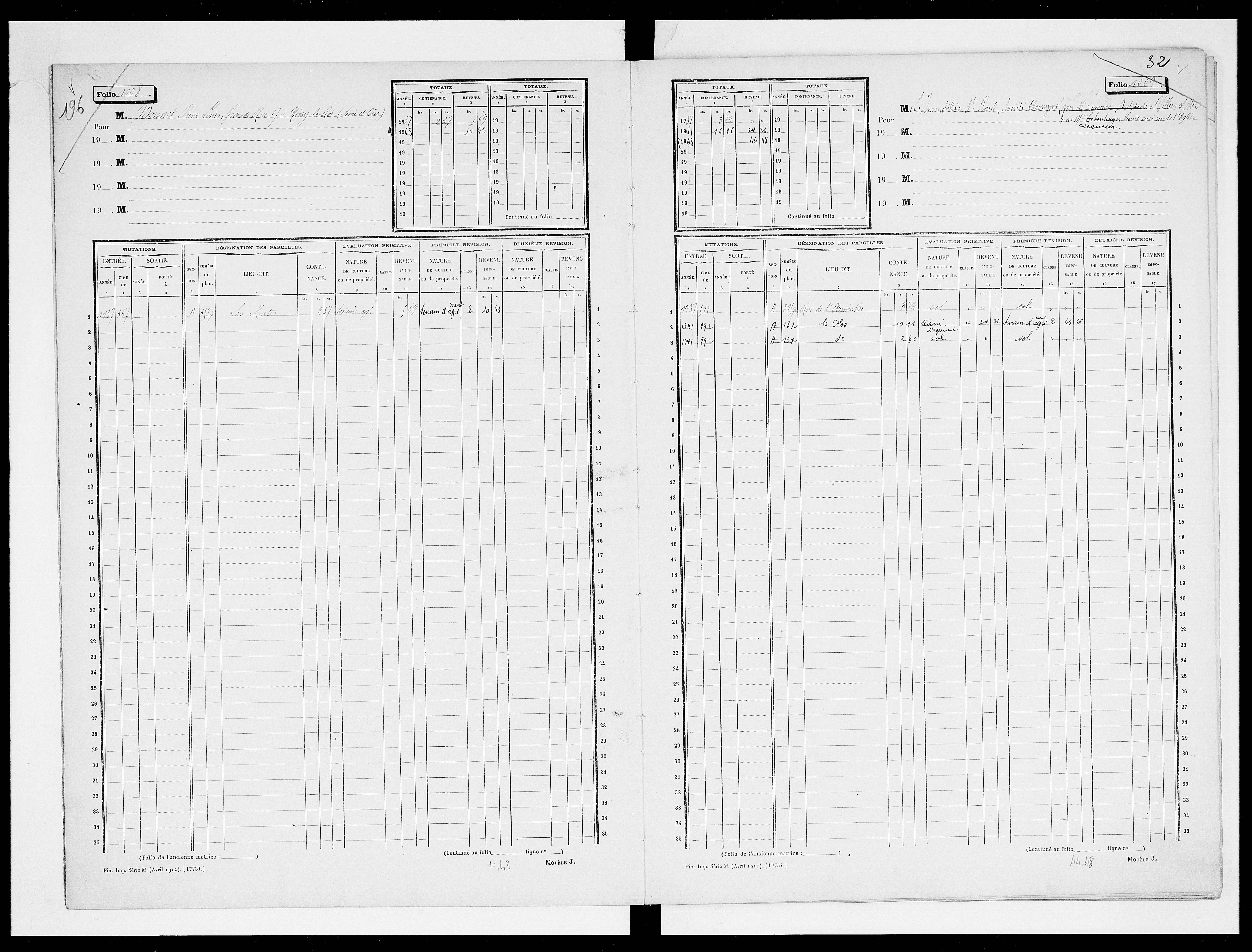matrice cadastrale des propriétés non bâties, 1913-1963, 3e vol. (folios 999-1198)