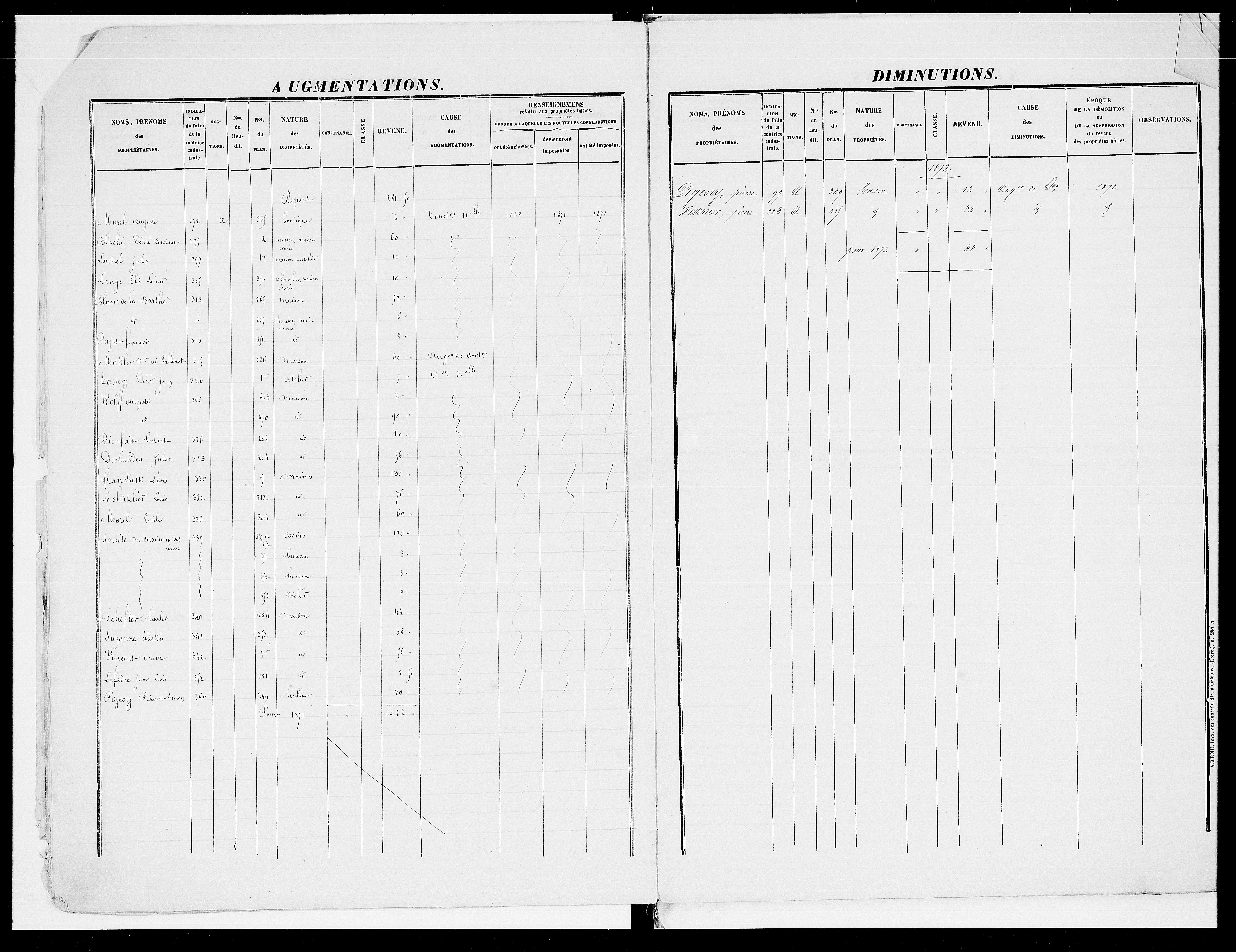 matrice cadastrale des propriétés foncières (bâties et non bâties), 1828-1913, 1er vol. (folios 1-391)