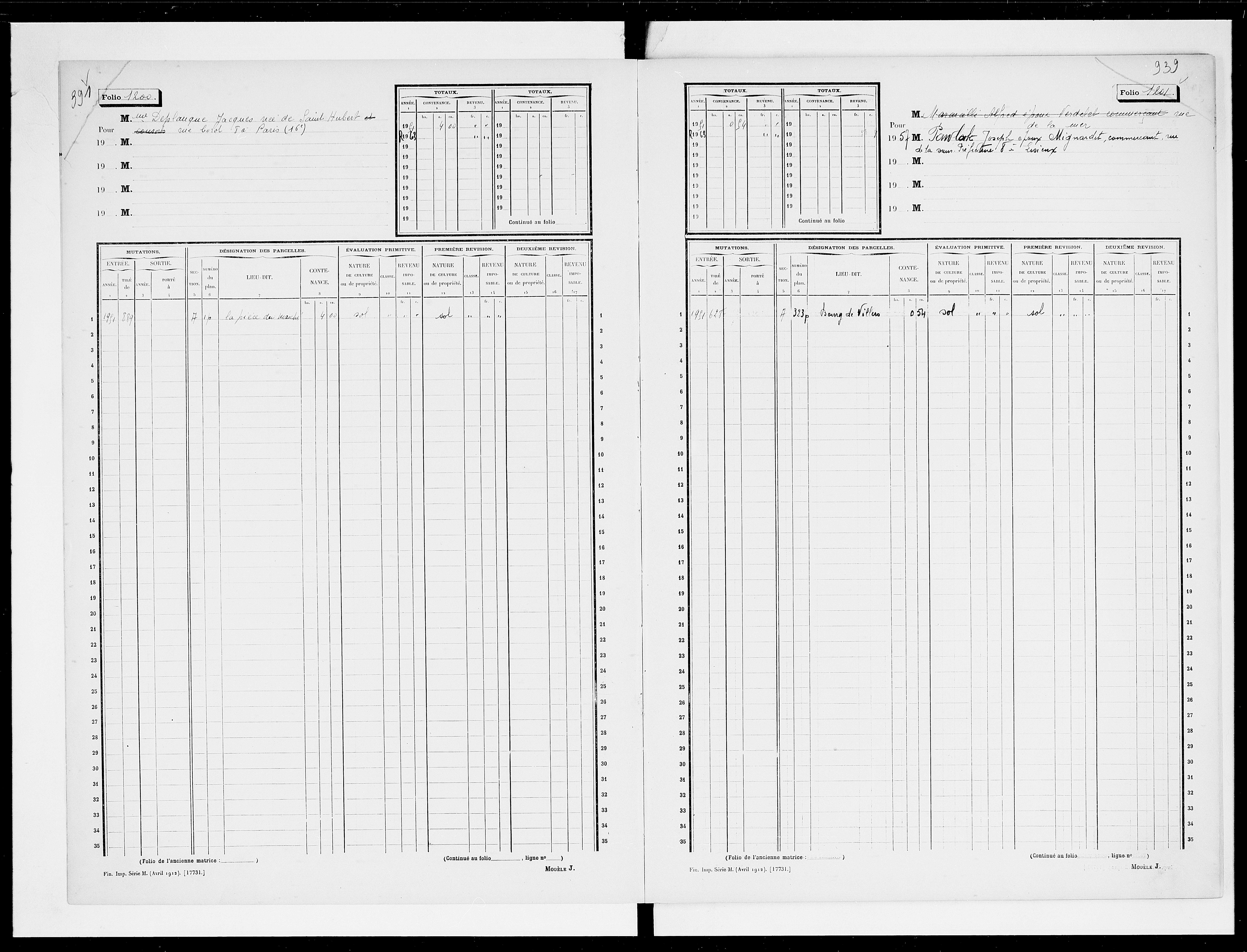 matrice cadastrale des propriétés non bâties, 1913-1963, 4e vol. (folios 1199-1398)