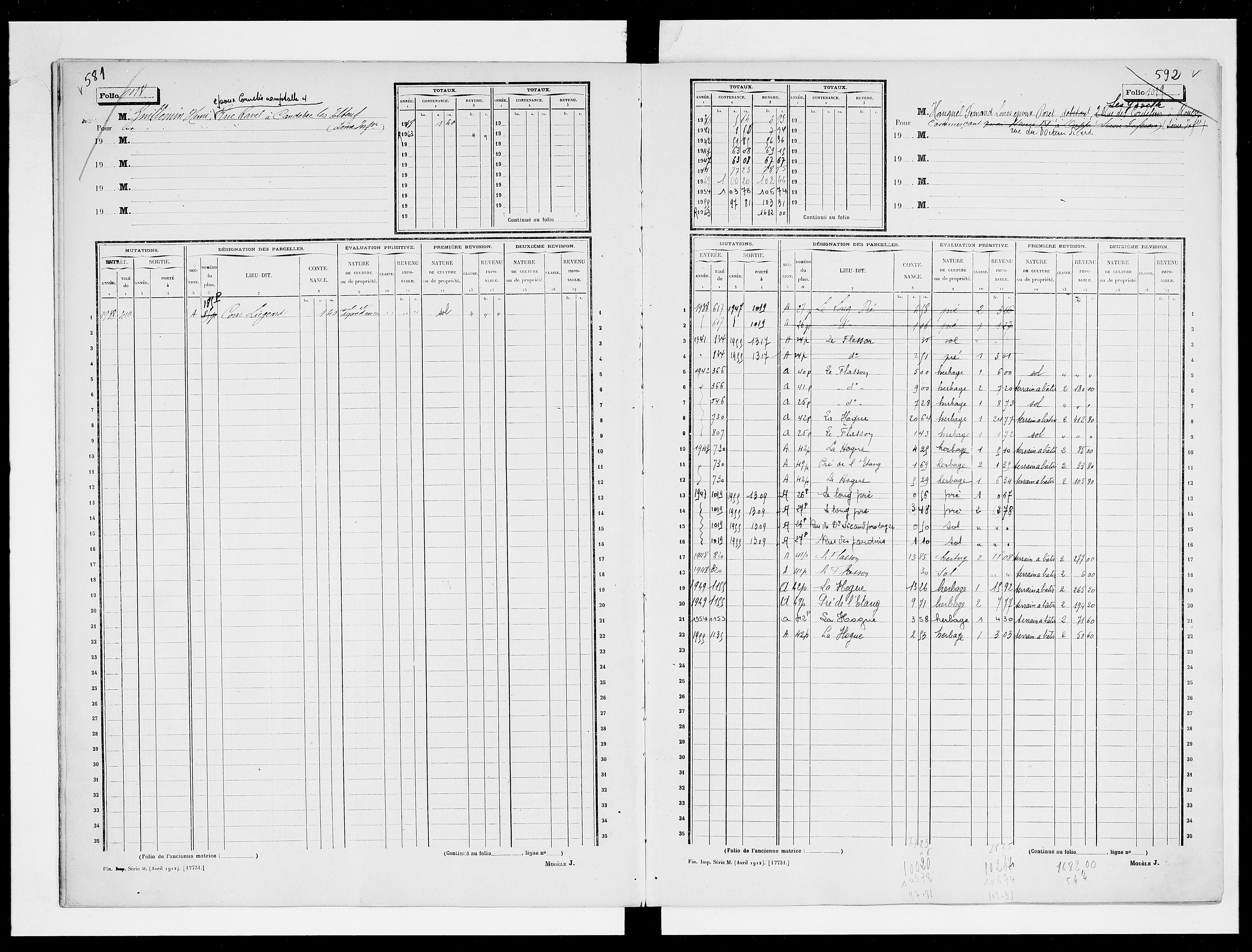 matrice cadastrale des propriétés non bâties, 1913-1963, 3e vol. (folios 999-1198)
