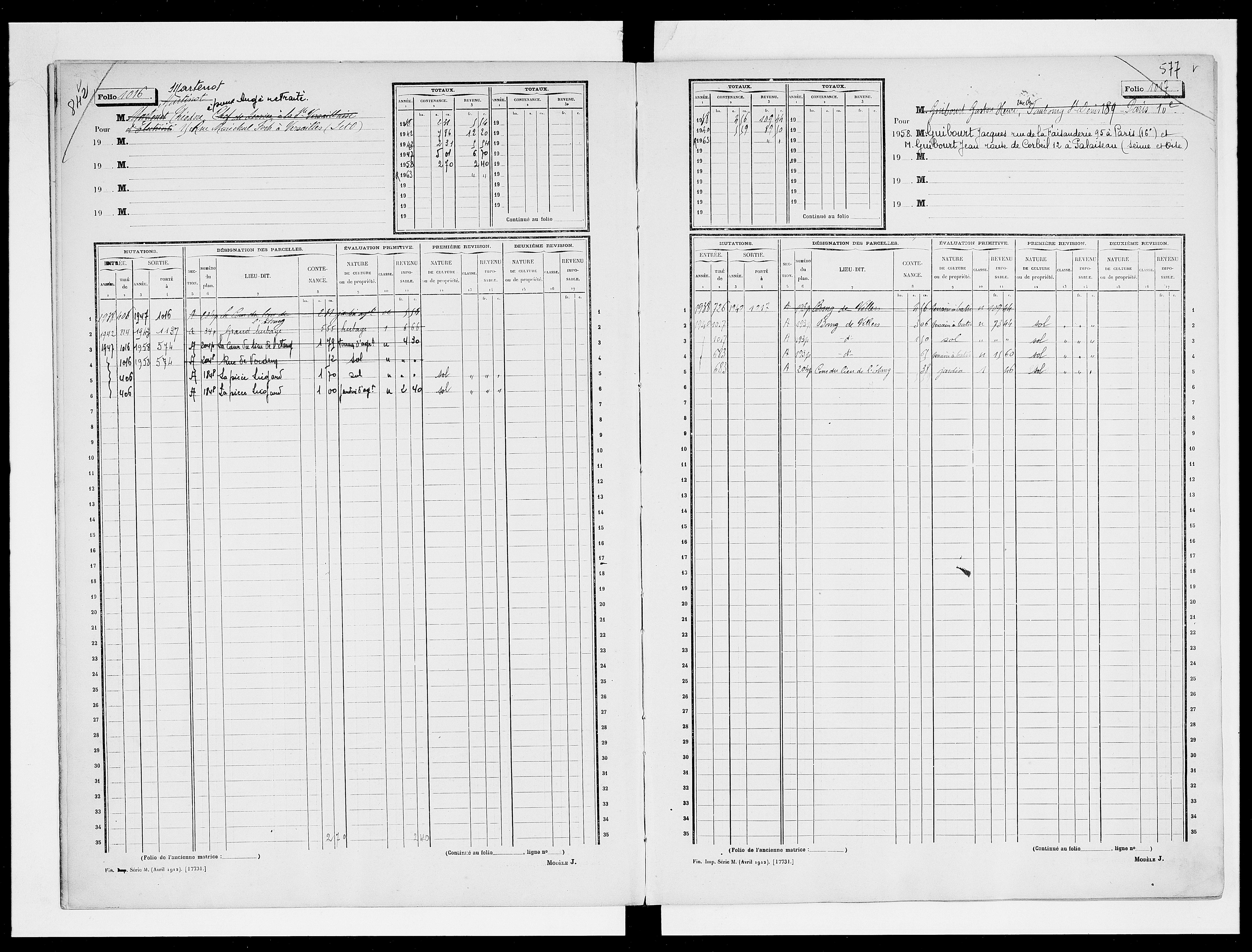 matrice cadastrale des propriétés non bâties, 1913-1963, 3e vol. (folios 999-1198)