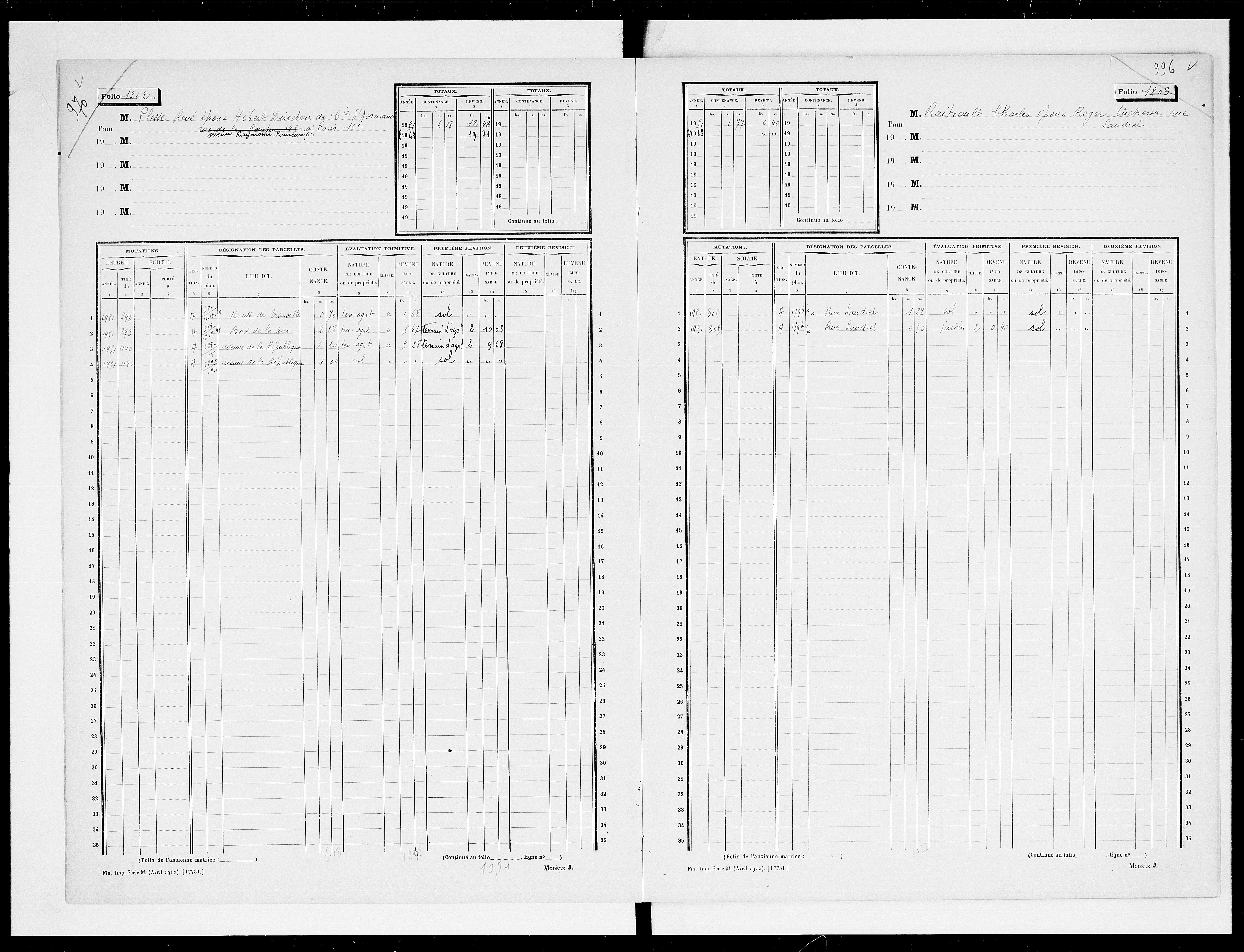 matrice cadastrale des propriétés non bâties, 1913-1963, 4e vol. (folios 1199-1398)