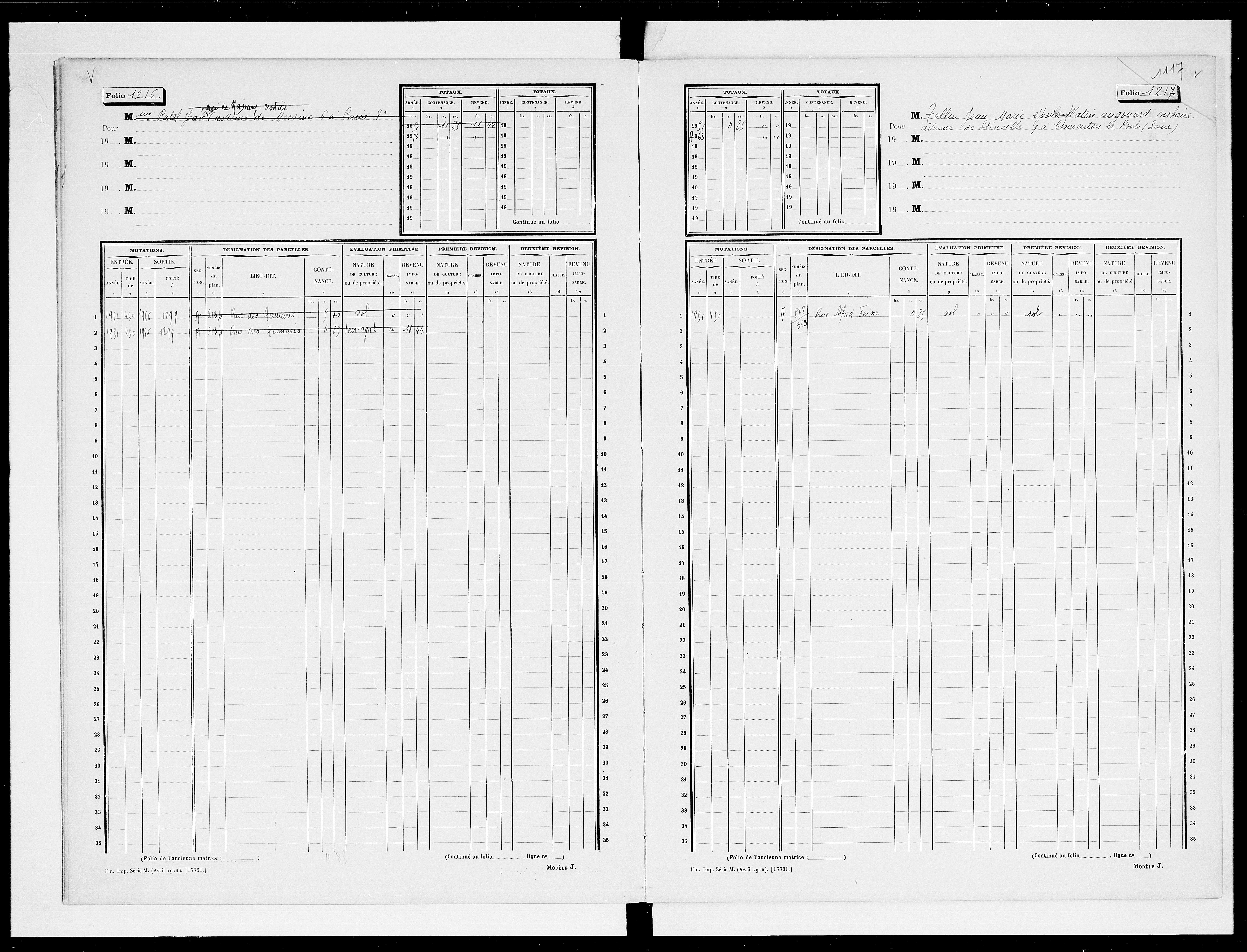 matrice cadastrale des propriétés non bâties, 1913-1963, 4e vol. (folios 1199-1398)
