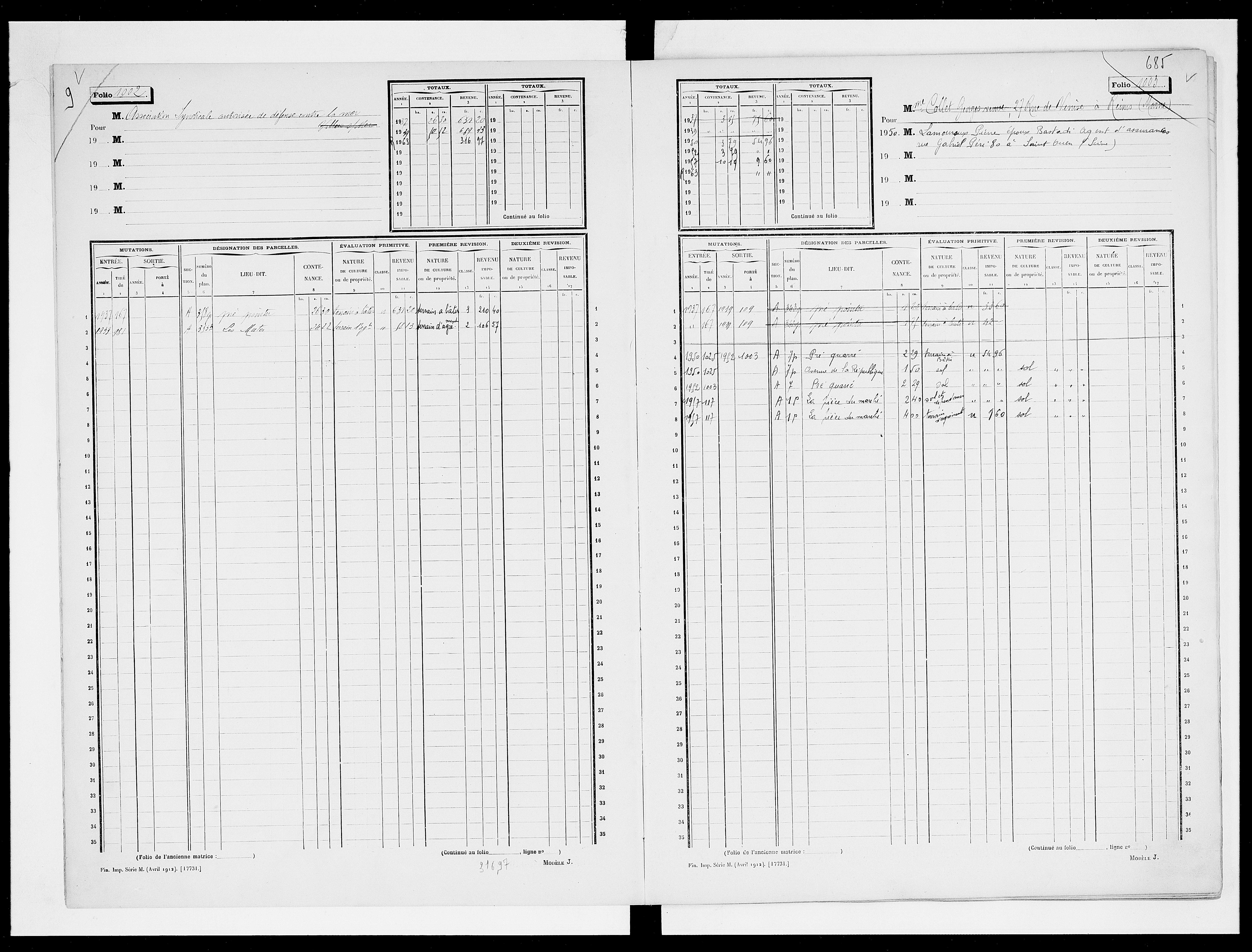 matrice cadastrale des propriétés non bâties, 1913-1963, 3e vol. (folios 999-1198)