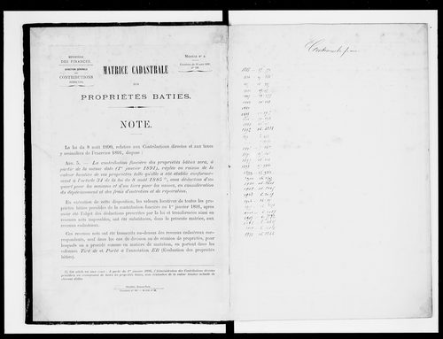 matrice cadastrale des propriétés bâties