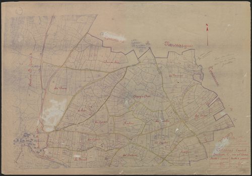 Section C dite de l'Orme : 1ère feuille partie (n° 40 à 114, 130 à 131), 2e feuille partie (n° 159 à 301, 520)