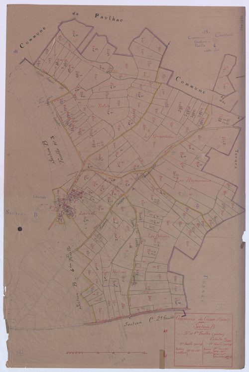 Section B dite de Lascols : 3e feuille partie (n° 316 à 385), 4e feuille partie (n° 410 à 525)