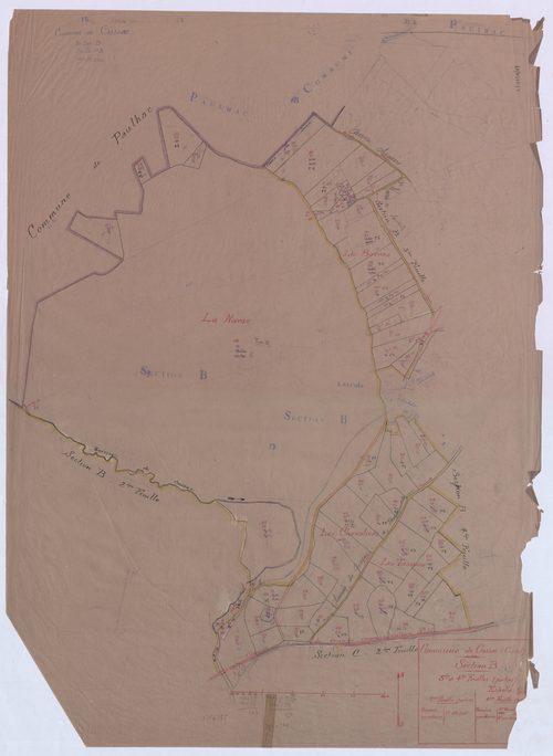 Section B dite de Lascols : 3e feuille partie (n° 278 à 315), 4e feuille partie (n° 386 à 409)