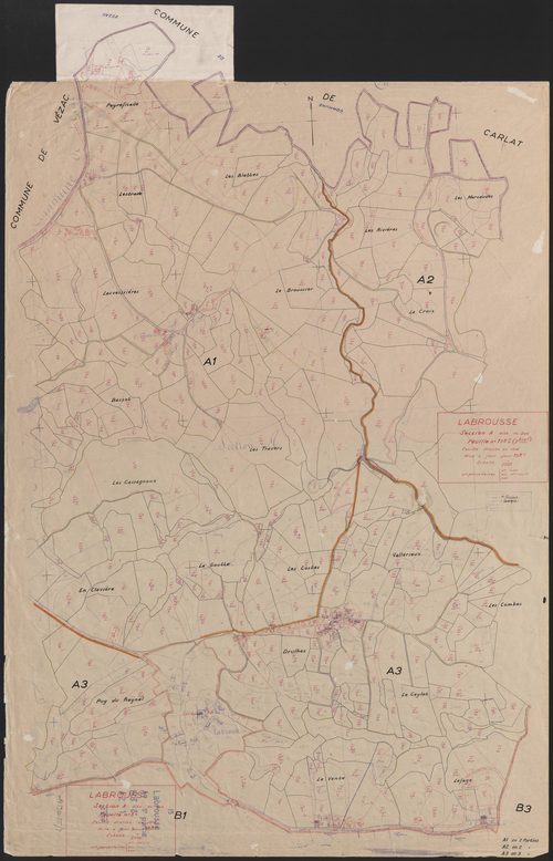 Section A dite du Dat : 1ère feuille partie (n° 11 à 193, 200 à 238), 2e feuille partie (n° 260 à 291, 471 à 490), 3e feuille partie (n° 516 à 536)