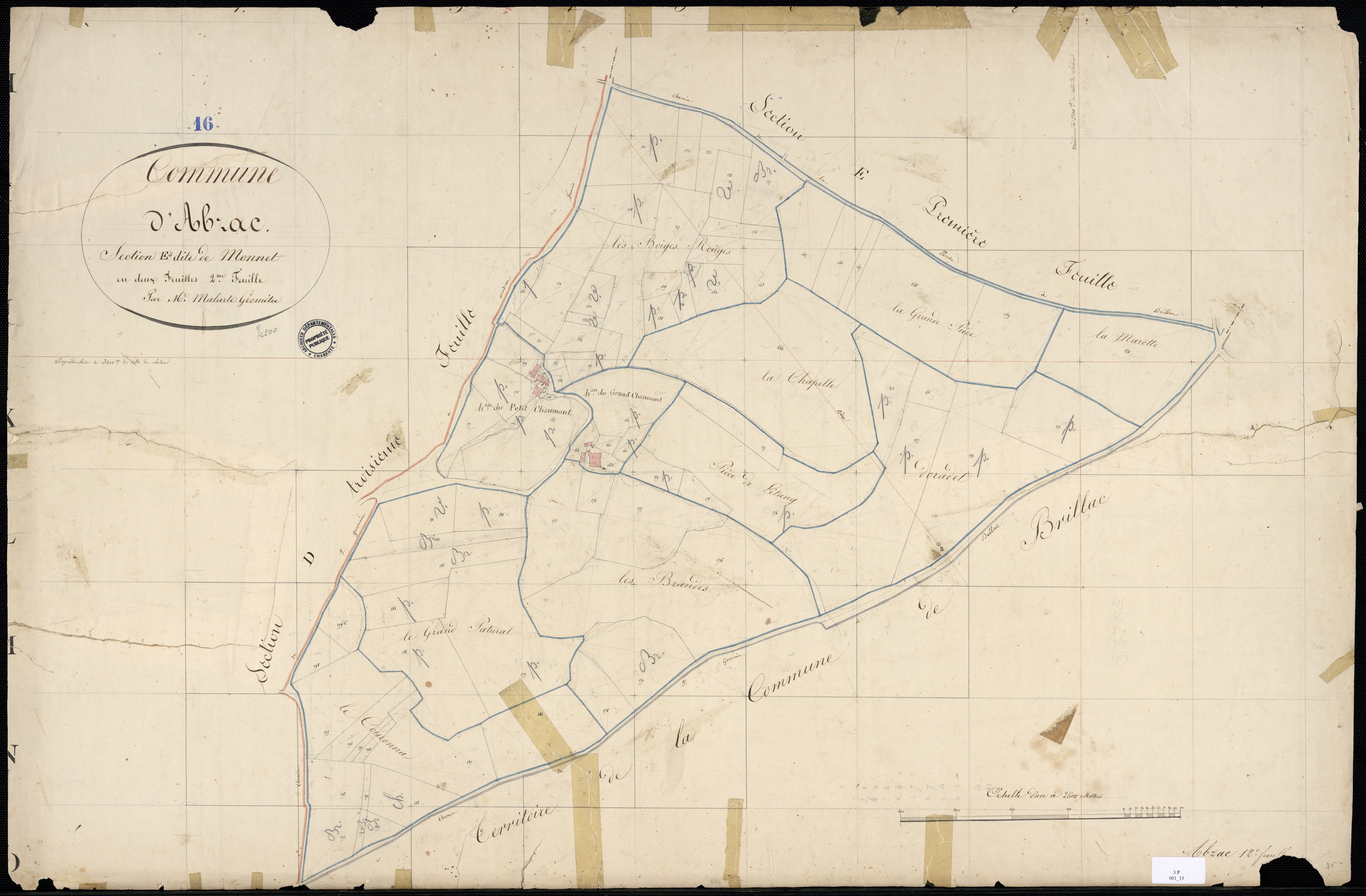 Abzac - 3 P 1/13 - Section E dite de Monnet. Feuille 2.  | 1825