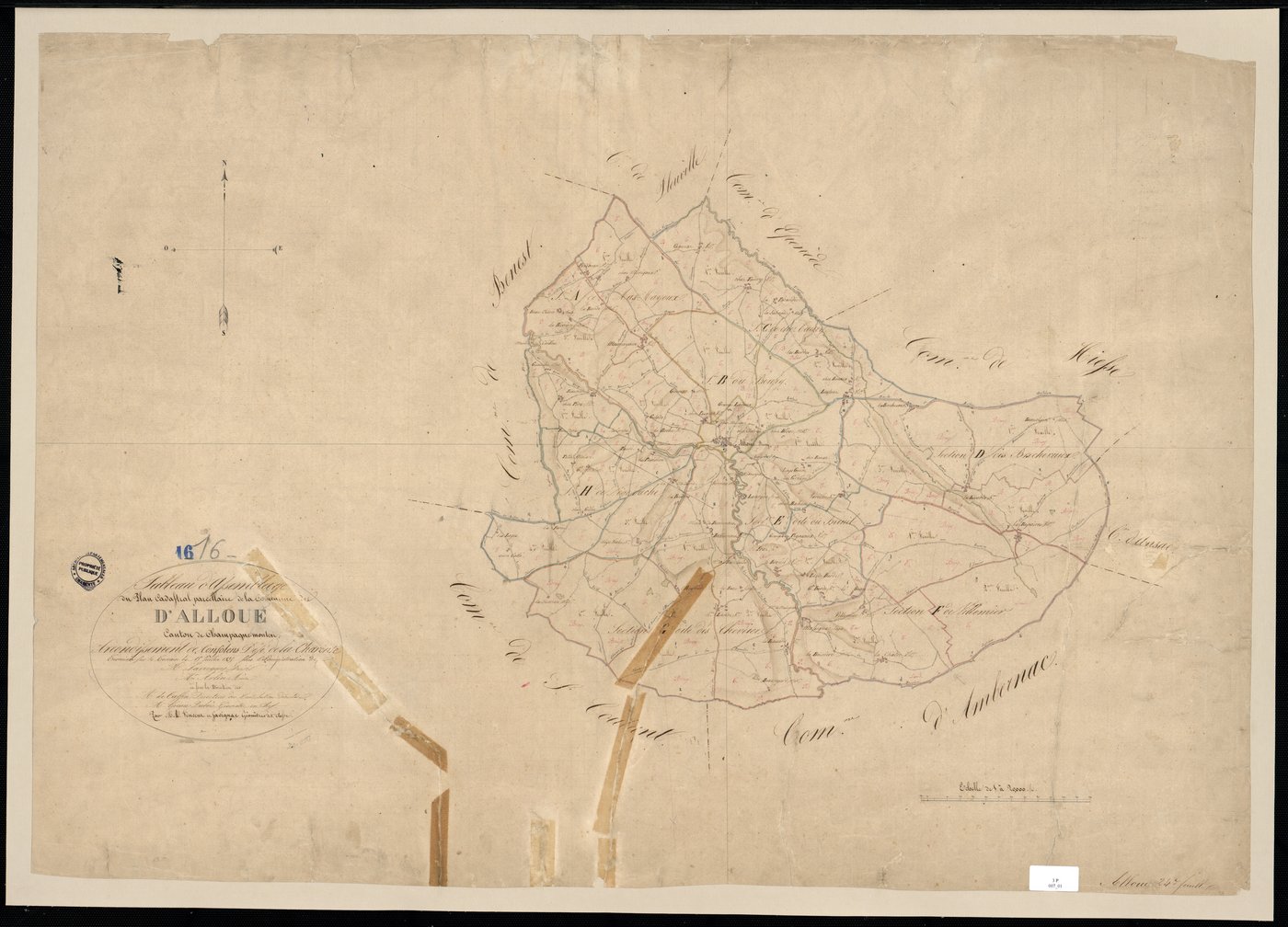 Alloue - 3 P 7/1 - Tableau d'assemblage.  | 1835