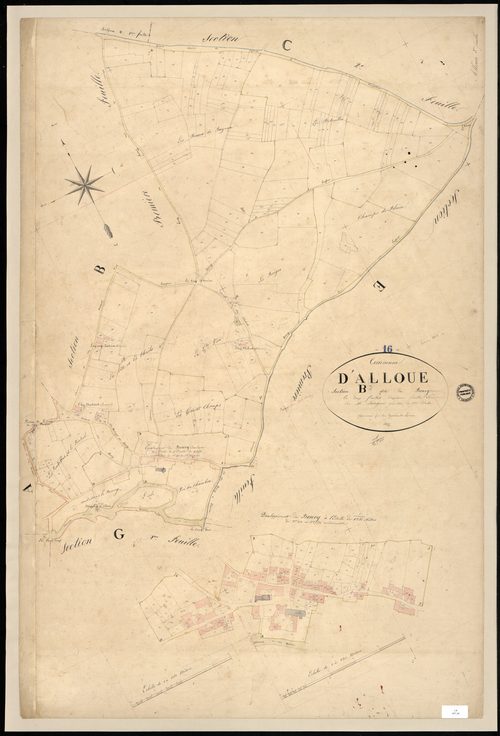 Alloue - 3 P 7/6 - Section B dite du Bourg. Feuille 2.  | 1835