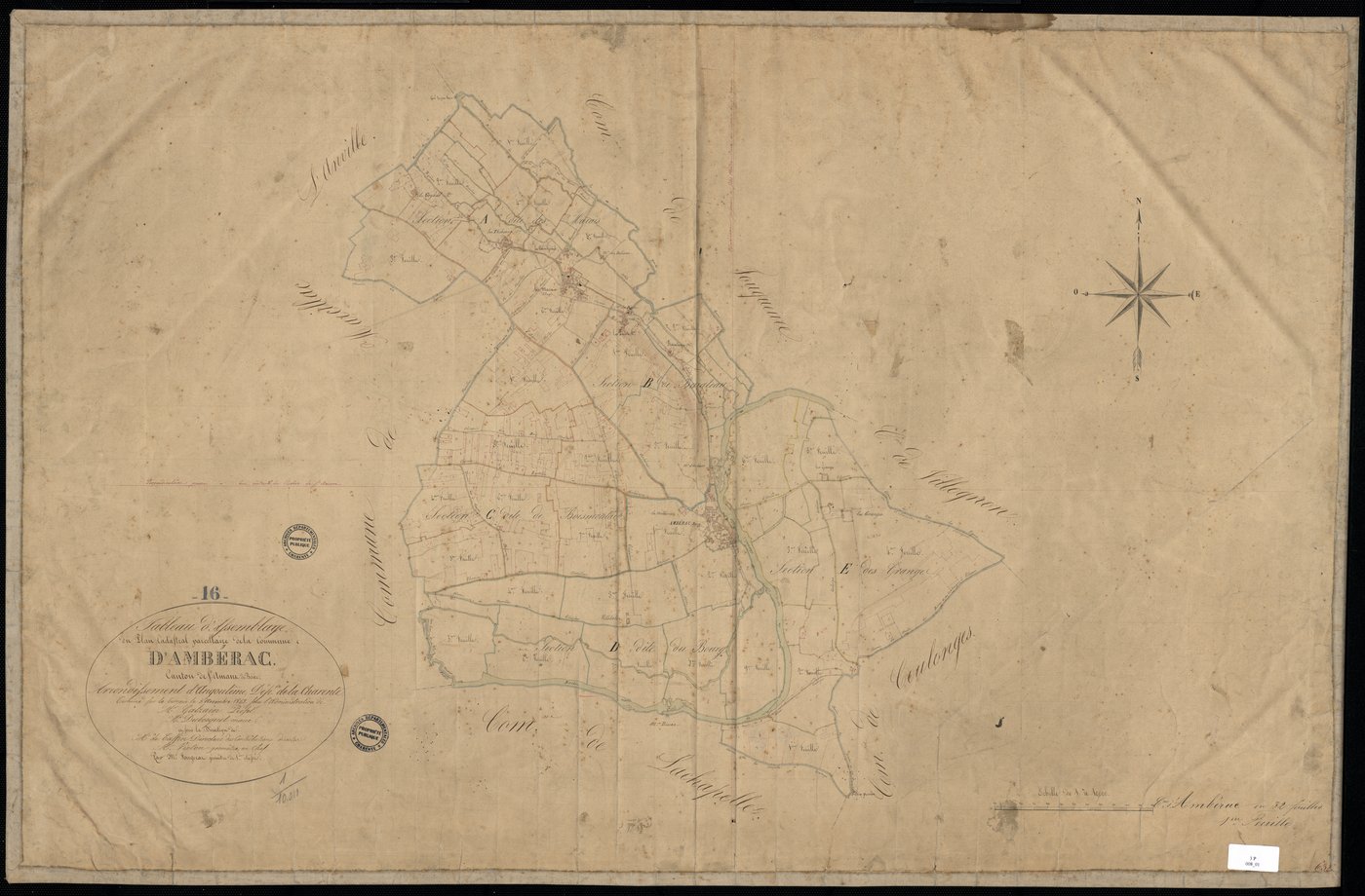 Ambérac - 3 P 8/1 - Tableau d'assemblage.  | 1843