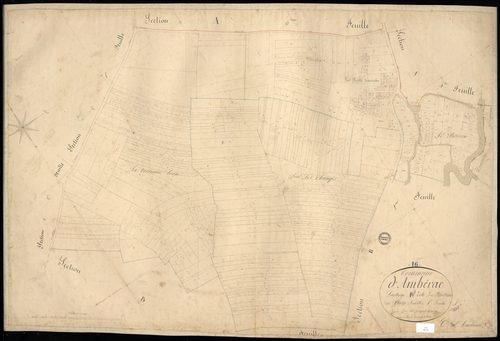 Ambérac - 3 P 8/8 - Section B dite de Barateau. Feuille 1.  | 1843