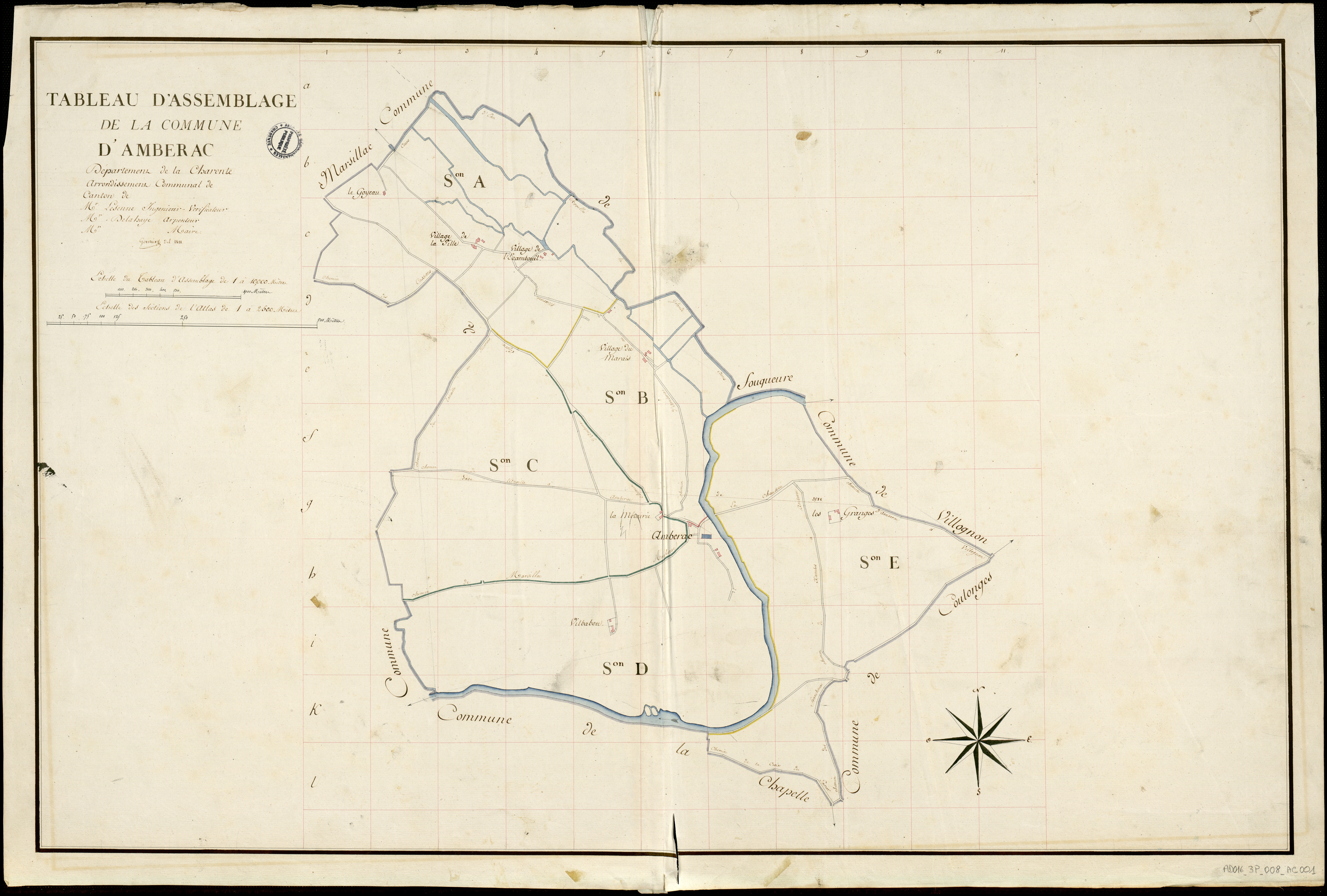 Ambérac - 3 P 8/AC1 - Tableau d'assemblage  | 1811
