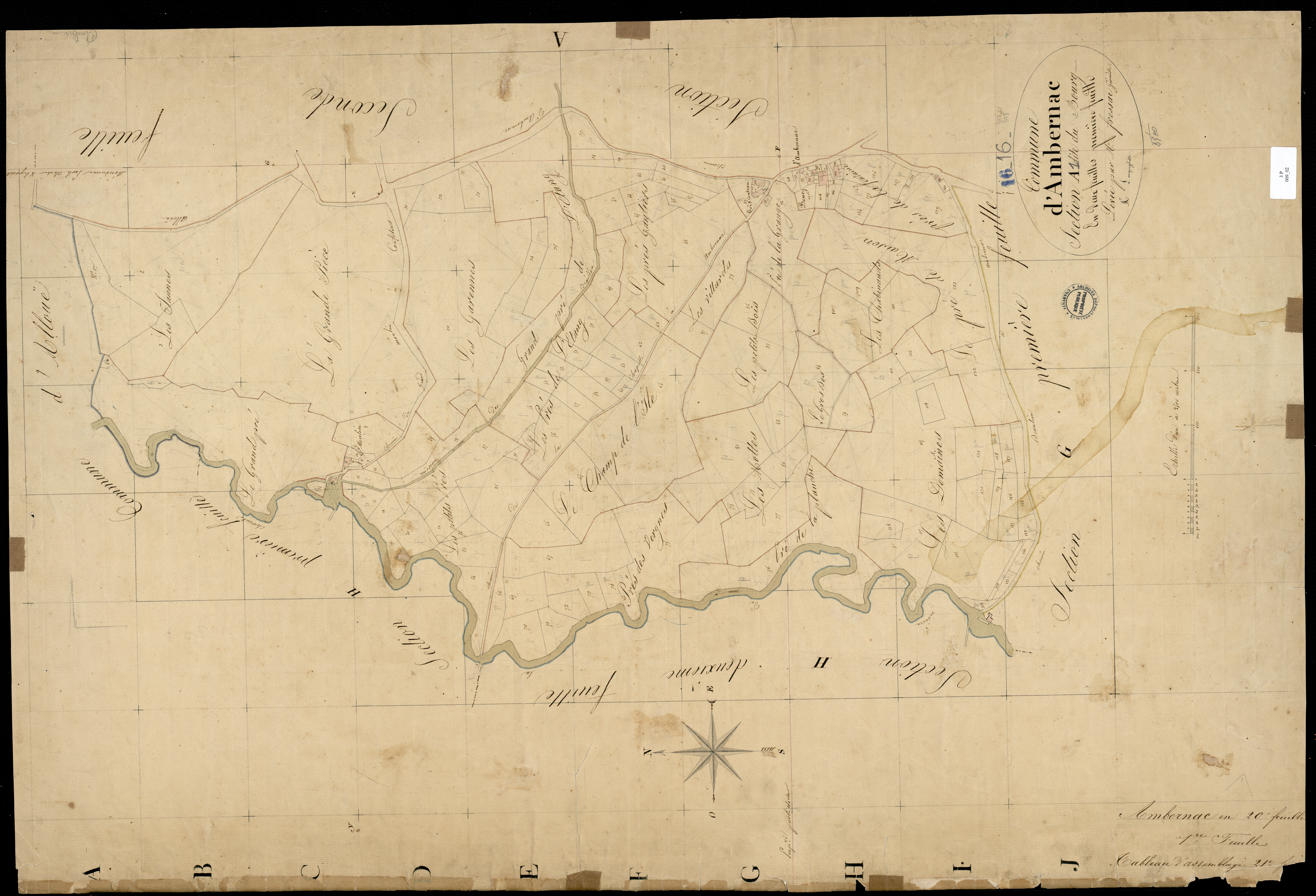Ambernac - 3 P 9/2 - Section A dite du Bourg. Feuille 1. | 1825
