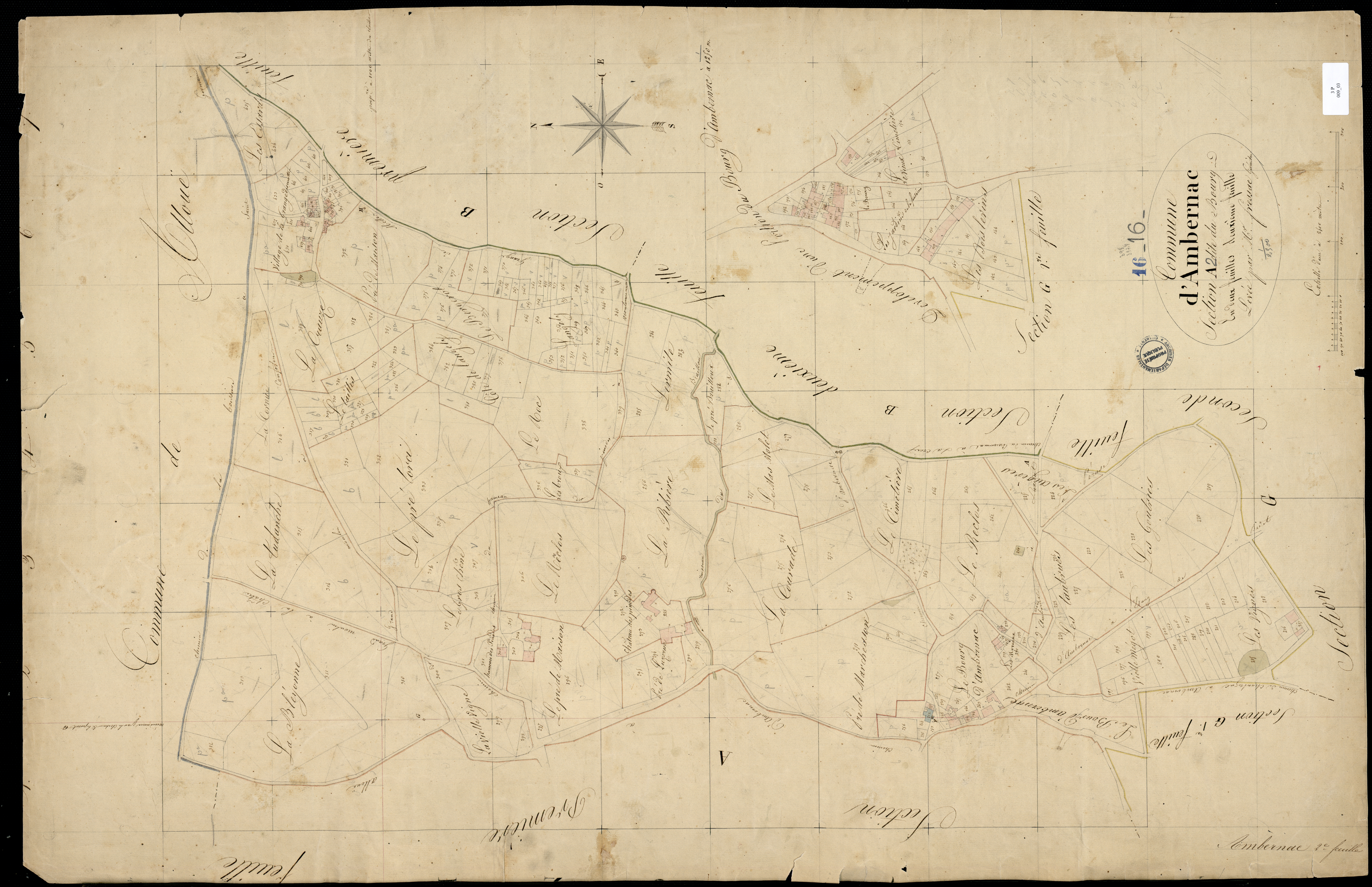 Ambernac - 3 P 9/3 - Section A dite du Bourg. Feuille 2. | 1825