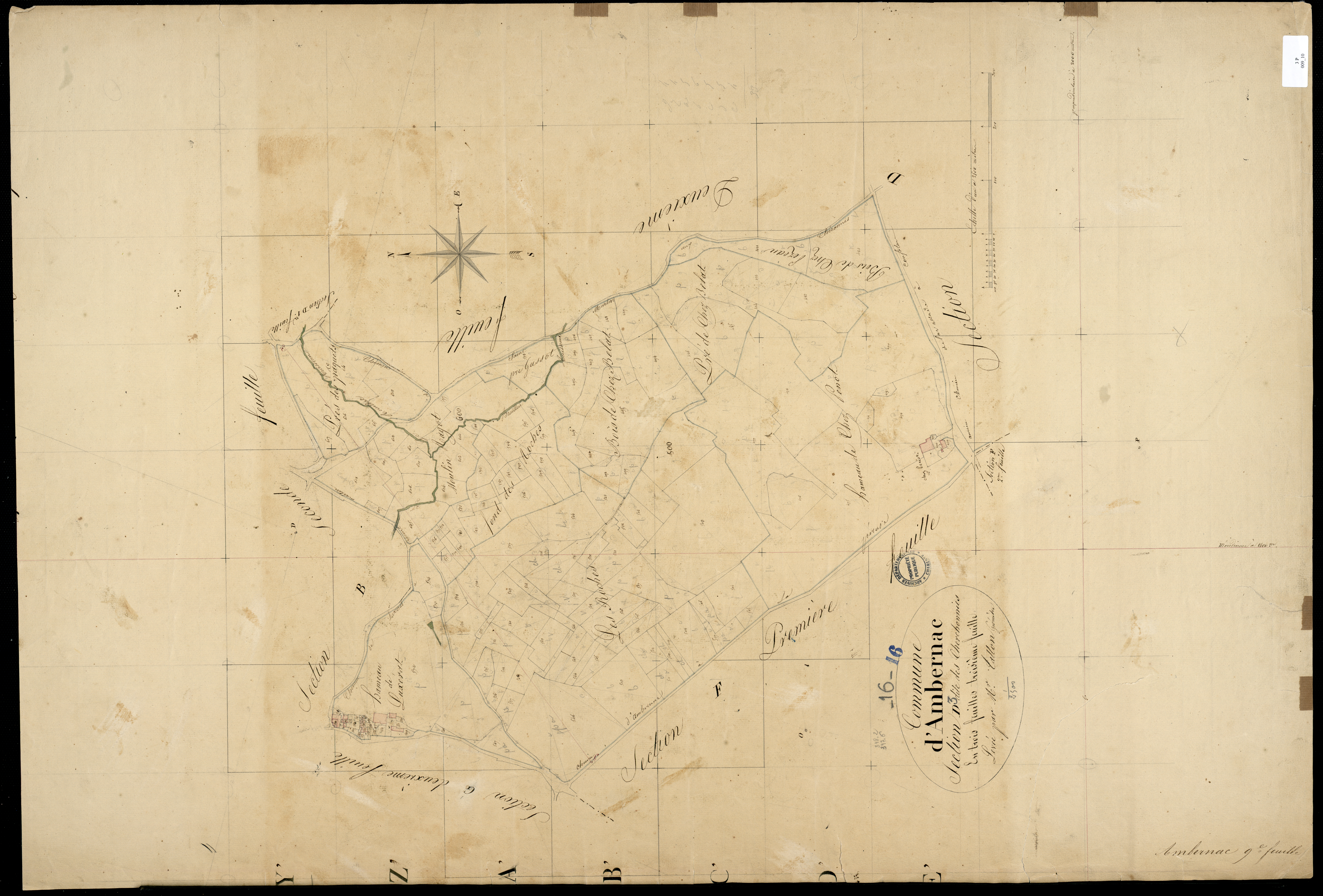 Ambernac - 3 P 9/10 - Section D dite des Cherchonnies. Feuille 3. | 1825