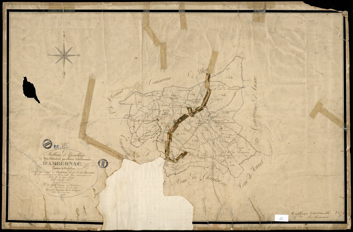 Ambernac - 3 P 9/1 - Tableau d'assemblage.  | 1825