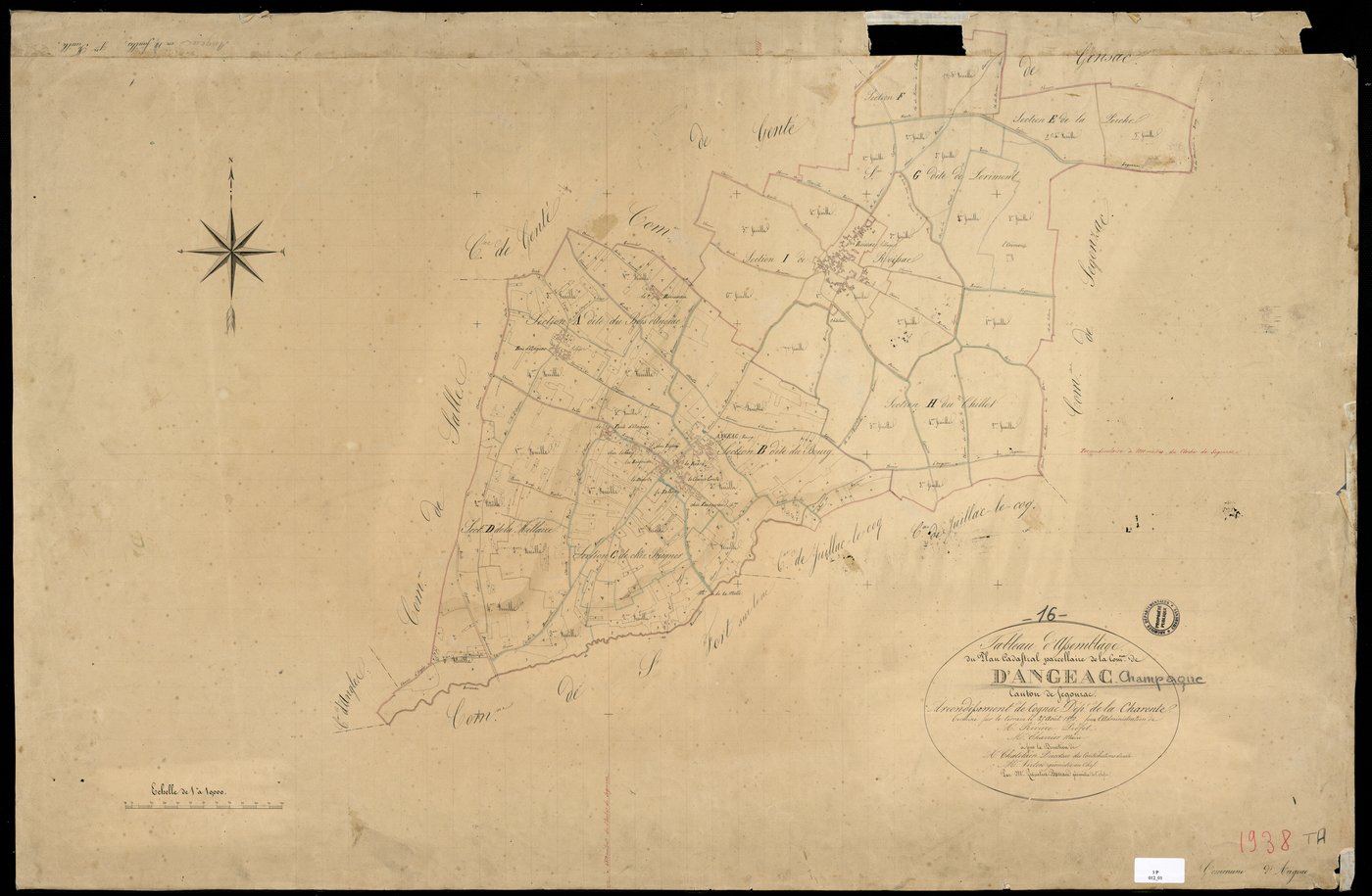 Angeac-Champagne - 3 P 12/1 - Tableau d'assemblage.  | 1850