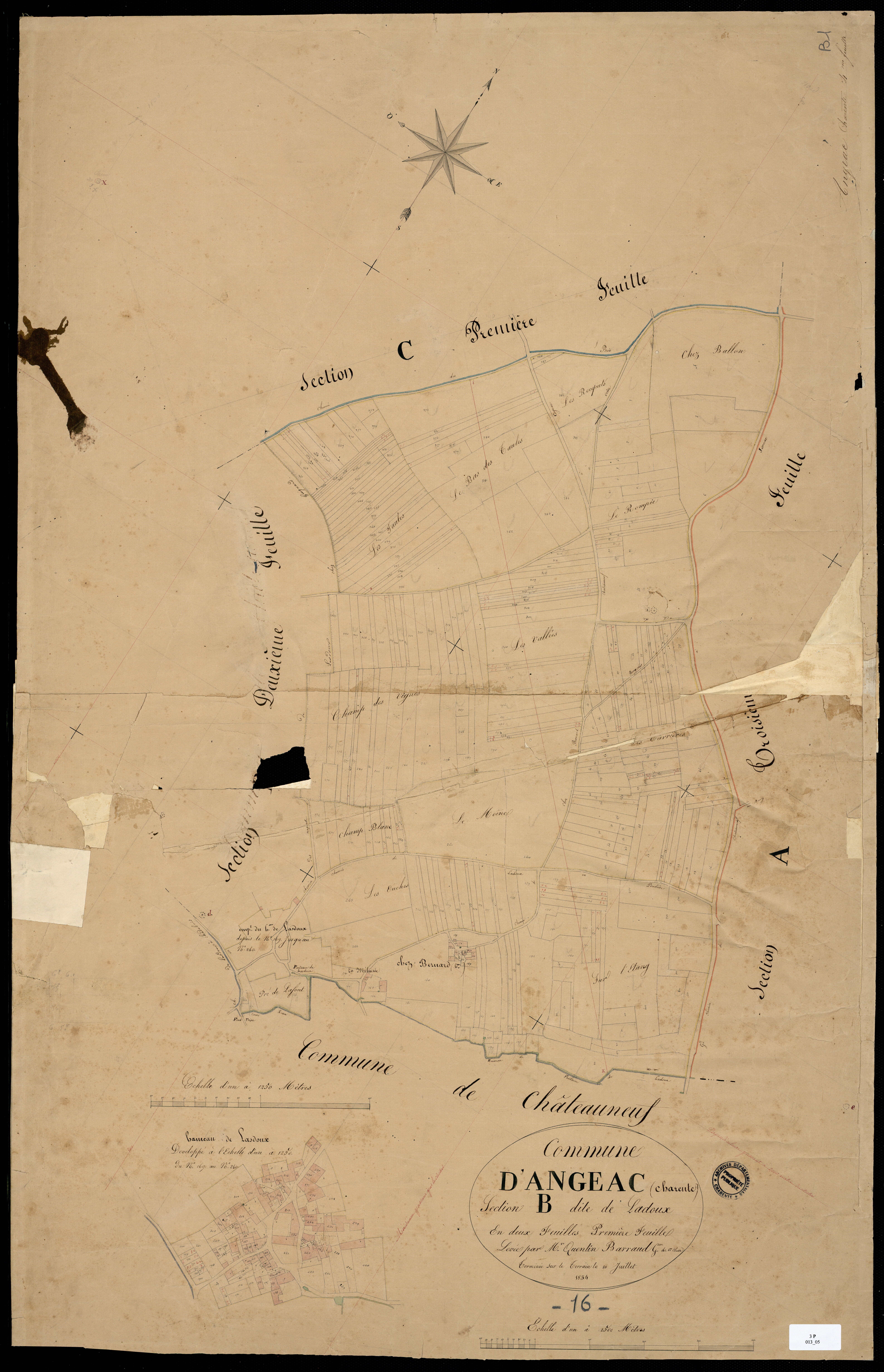 Angeac-Charente - 3 P 13/5 - Section B dite de Ladoux. Feuille 1.  | 1834