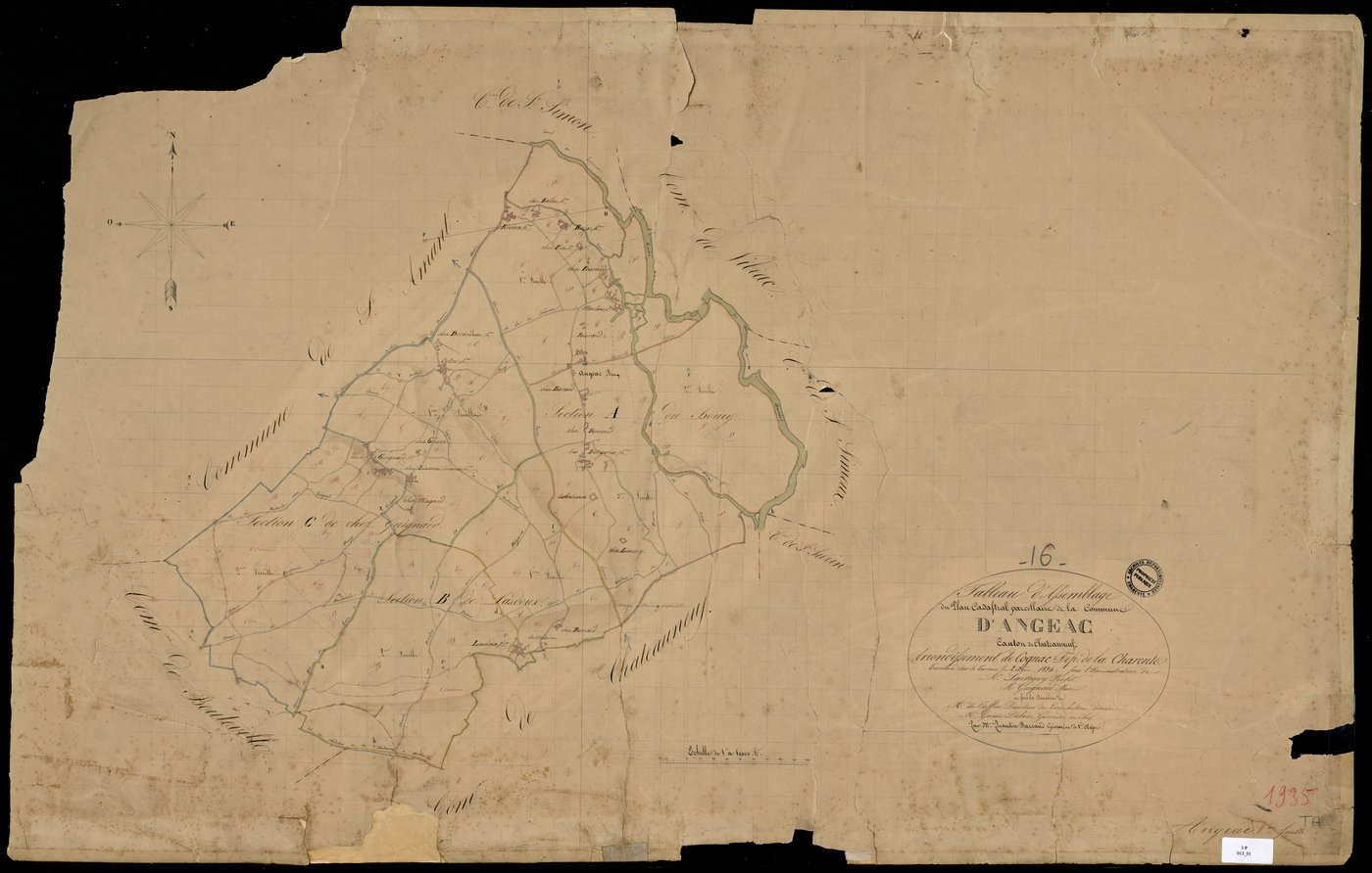 Angeac-Charente - 3 P 13/1 - Tableau d'assemblage.  | 1834