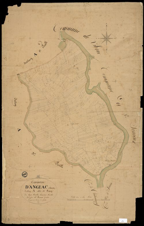 Angeac-Charente - 3 P 13/3 - Section A dite du Bourg. Feuille 2.  | 1834