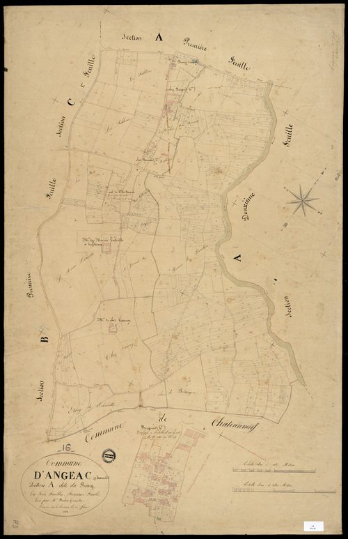 Angeac-Charente - 3 P 13/4 - Section A dite du Bourg. Feuille 3.  | 1834