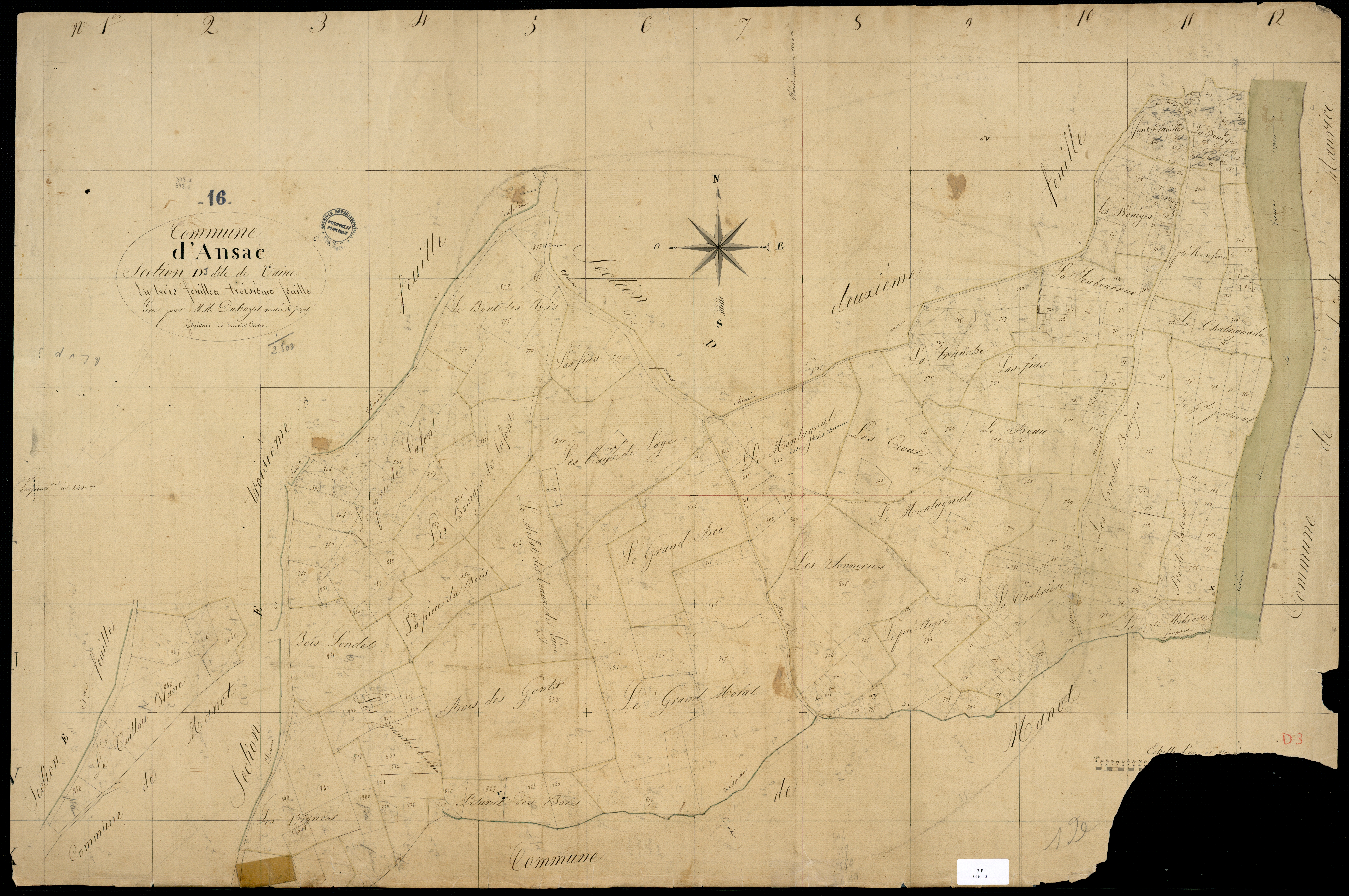 Ansac-sur-Vienne - 3 P 16/13 - Section D dite de Vaine. Feuille 3.  | 1826