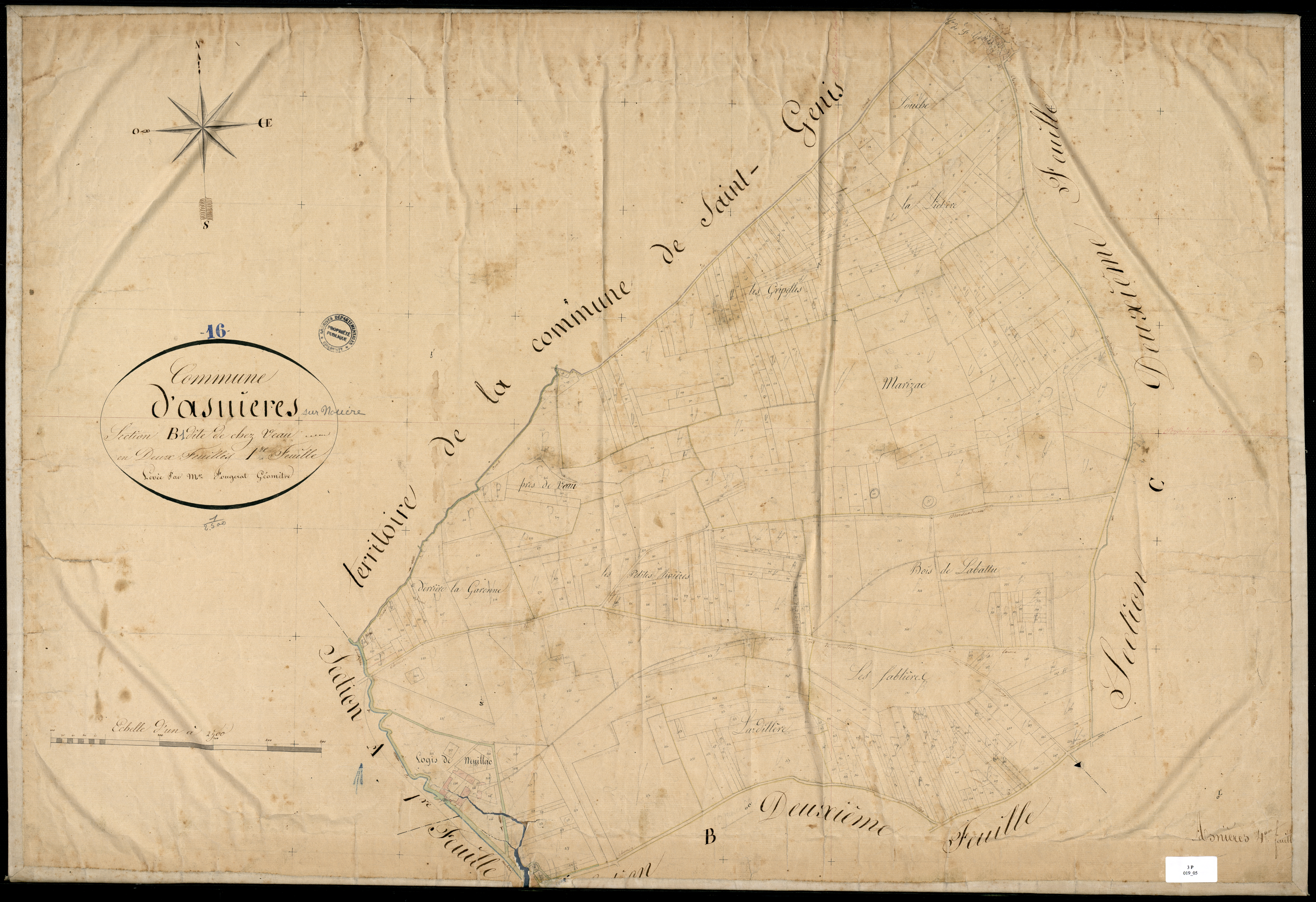 Asnières-sur-Nouère - 3 P 19/5 - Section B dite de chez Veau. Feuille 1.  | 1829