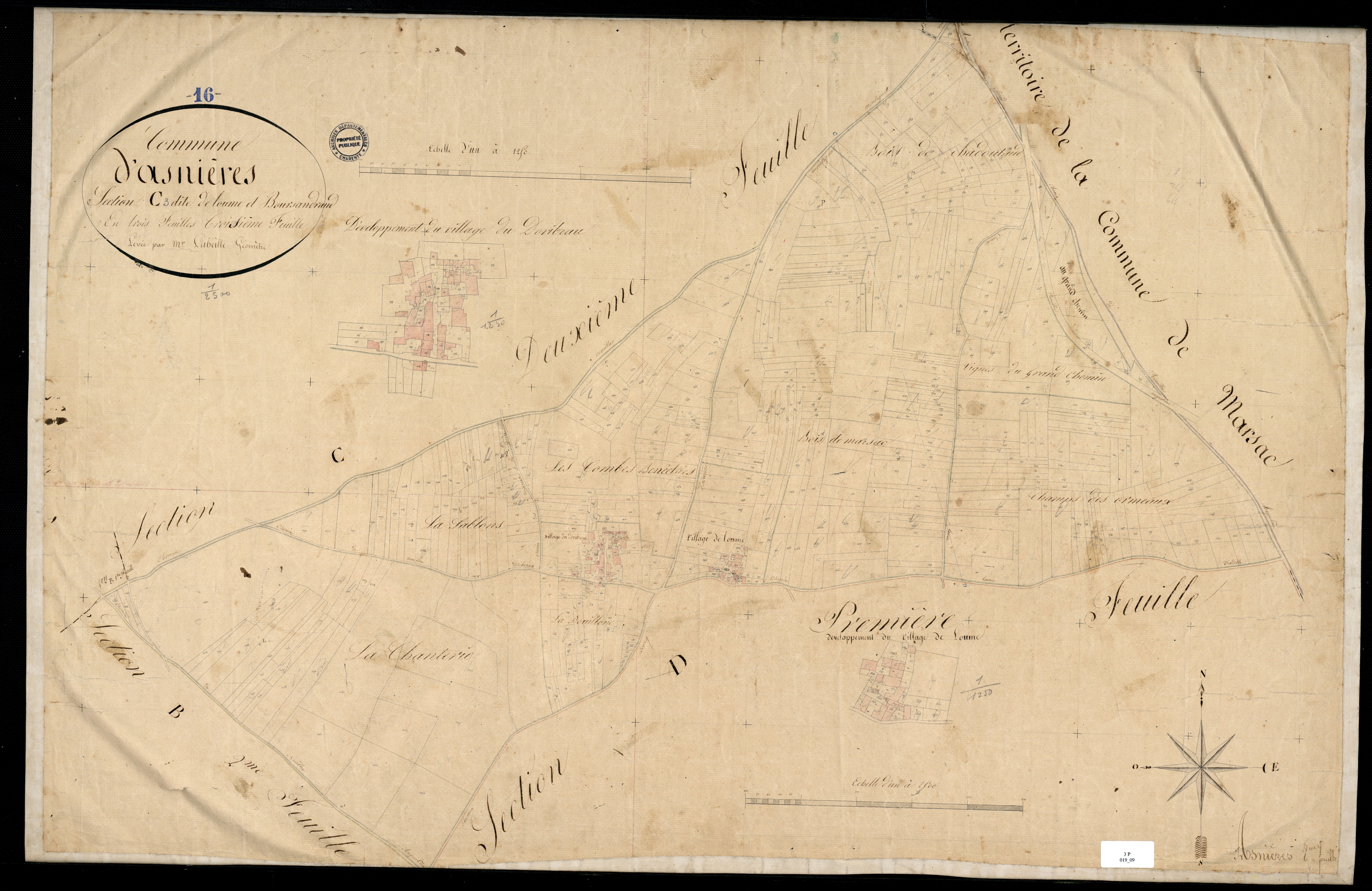 Asnières-sur-Nouère - 3 P 19/9 - Section C dite de Loume et de Boursandraud. Feuille 3.  | 1829