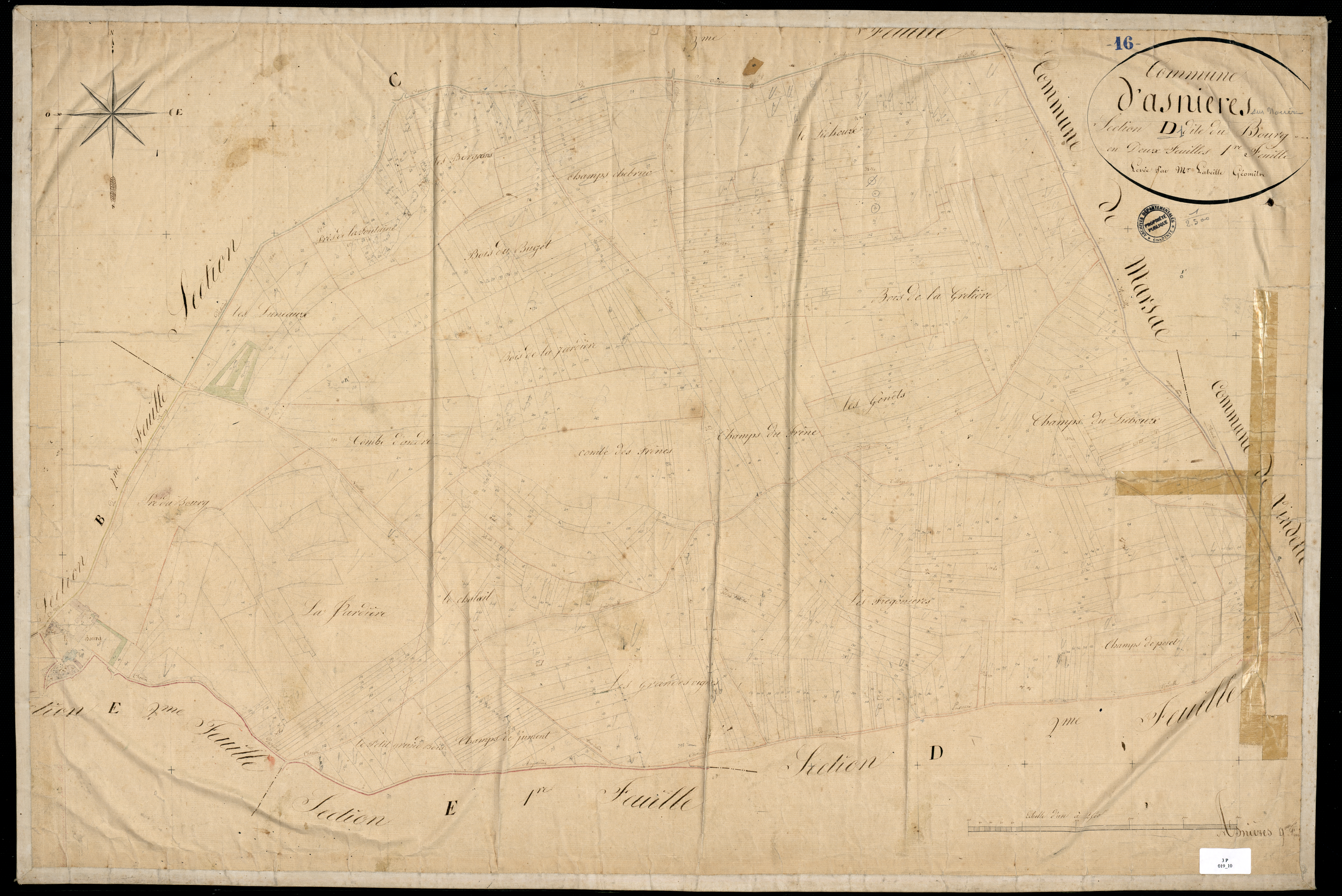 Asnières-sur-Nouère - 3 P 19/10 - Section D dite du Bourg. Feuille 1.  | 1829