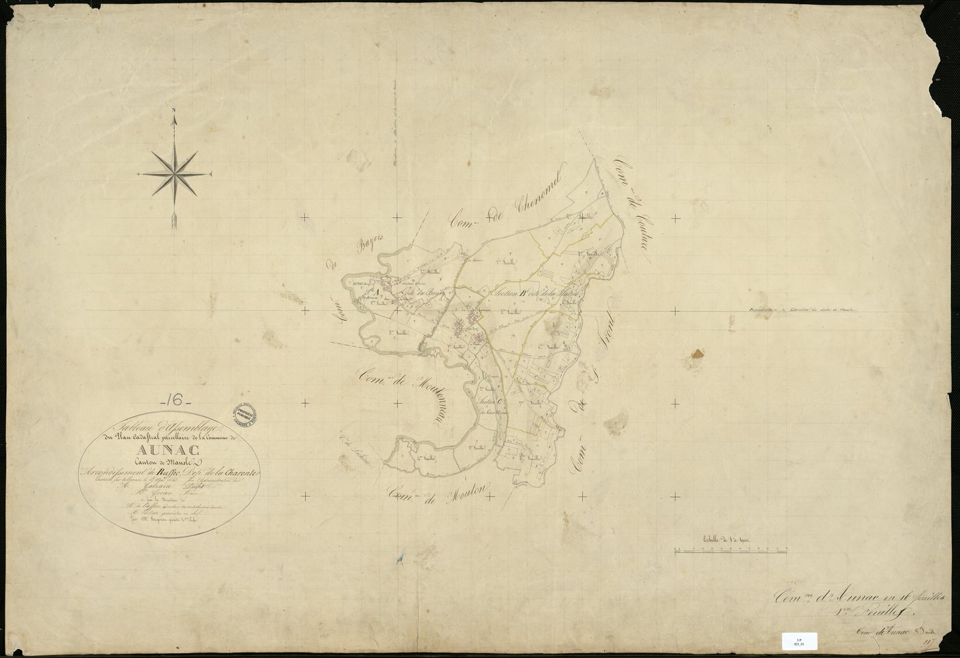 Aunac - 3 P 23/1 - Tableau d'assemblage.  | 1845