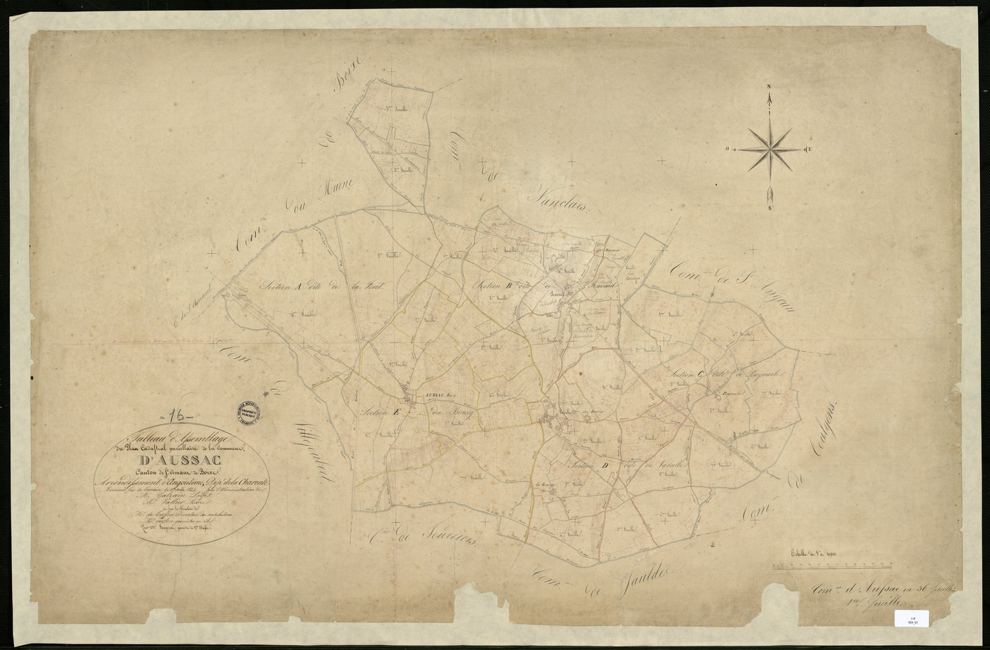 Aussac-Vadalle - 3 P 24/1 - Tableau d'assemblage.  | 1844