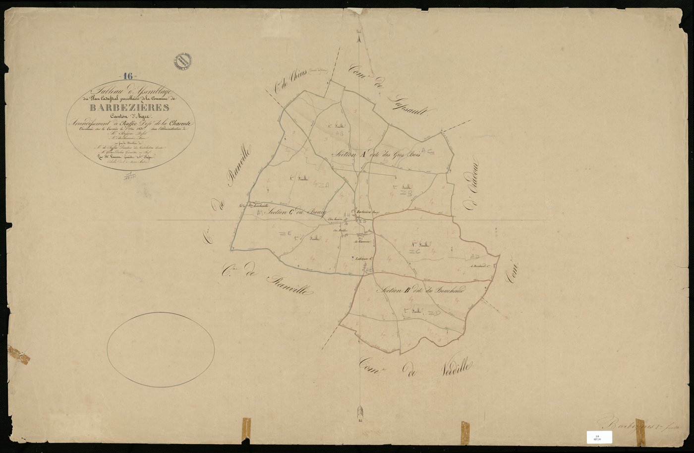 Barbezières - 3 P 27/1 - Tableau d'assemblage.  | 1831