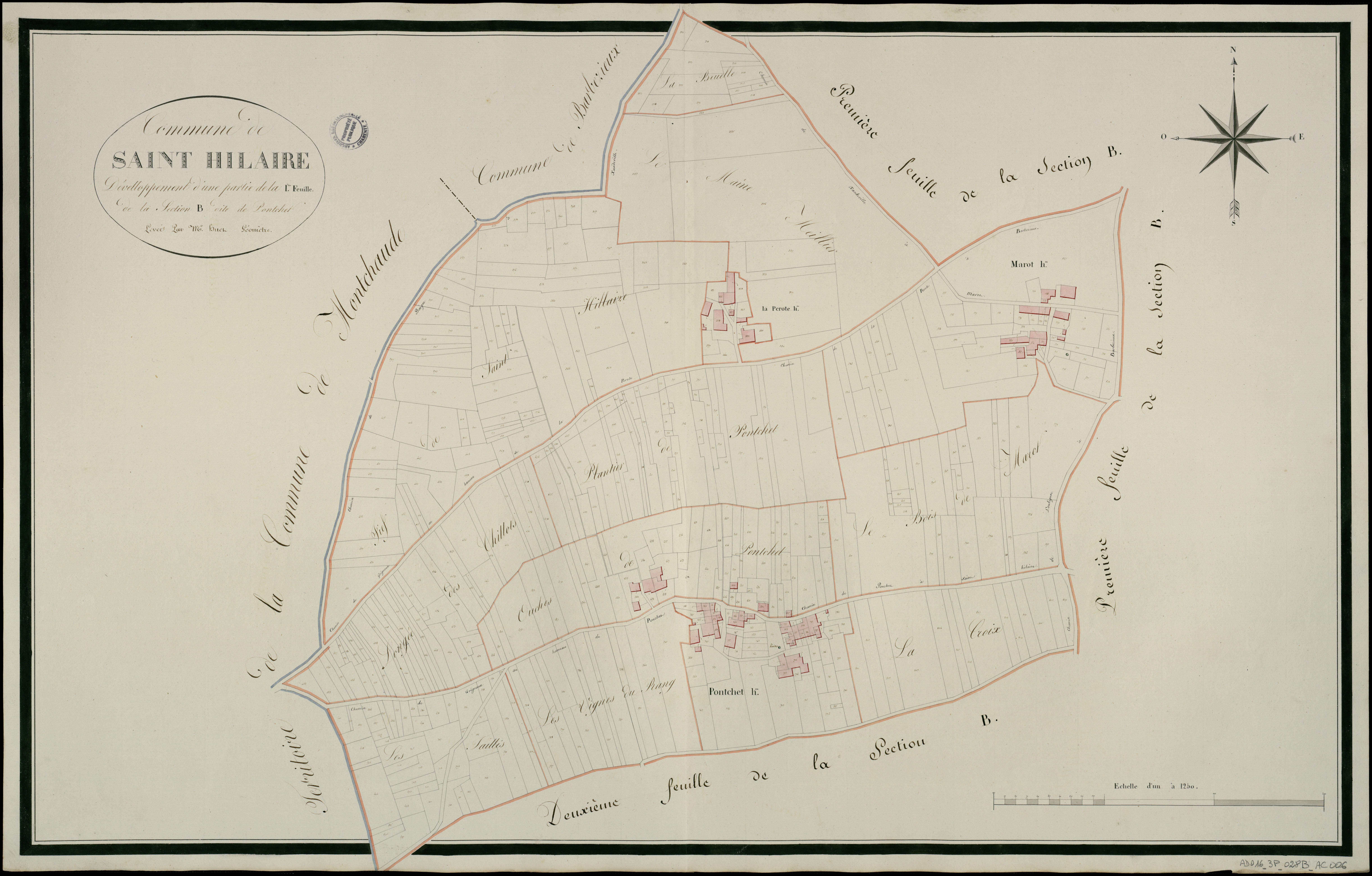 Barbezieux-Saint-Hilaire - 3 P 28B/AC6 - Section Développement d'une partie de la 1ère feuille de la section B dite de Ponchet  | 1810