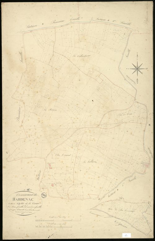 Bardenac - 3 P 29/12 - Section C dite de la Caure. Feuille 2.  | 1835