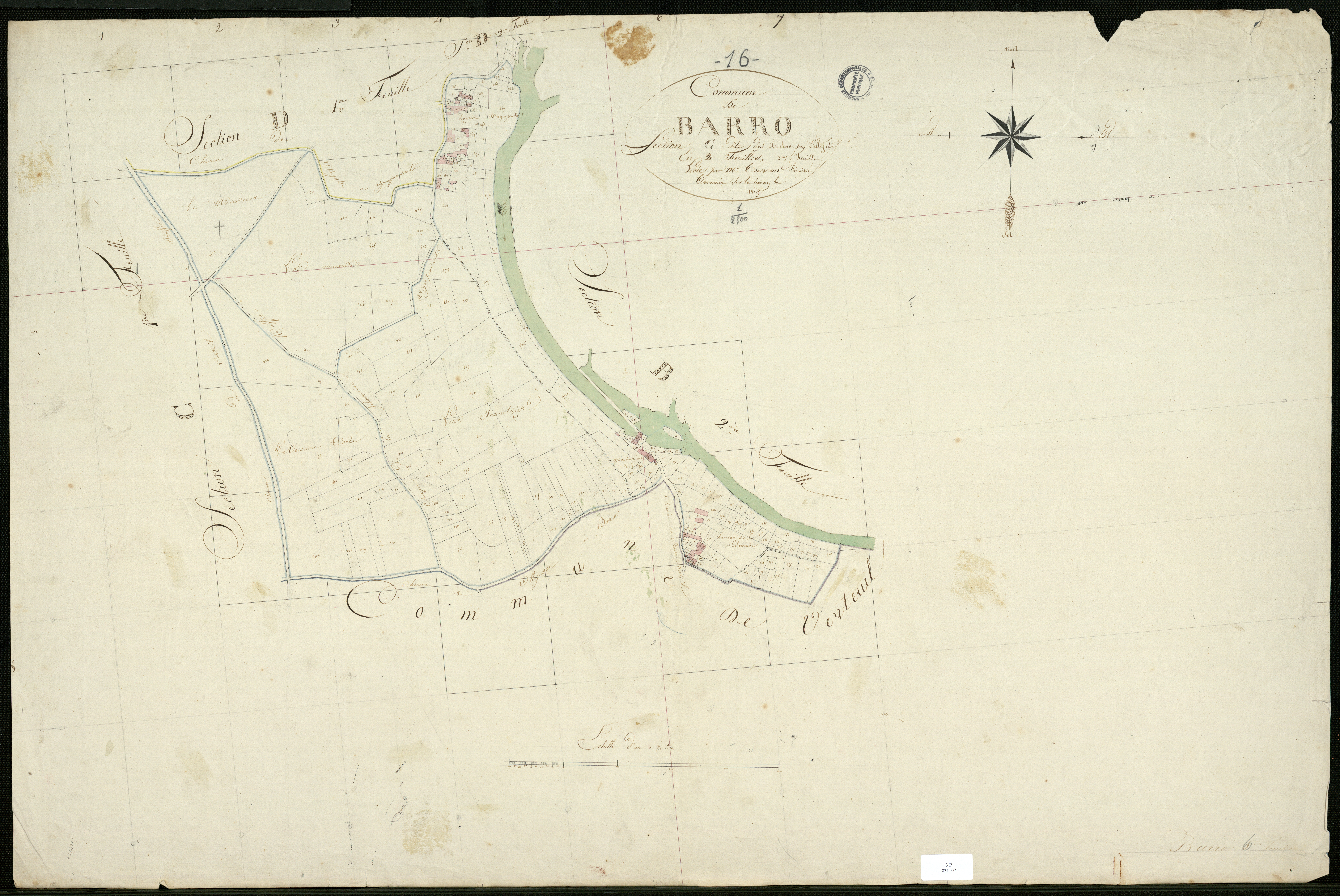 Barro - 3 P 31/7 - Section C dite des Moulins de Villlegats. Feuille 2.  | 1819