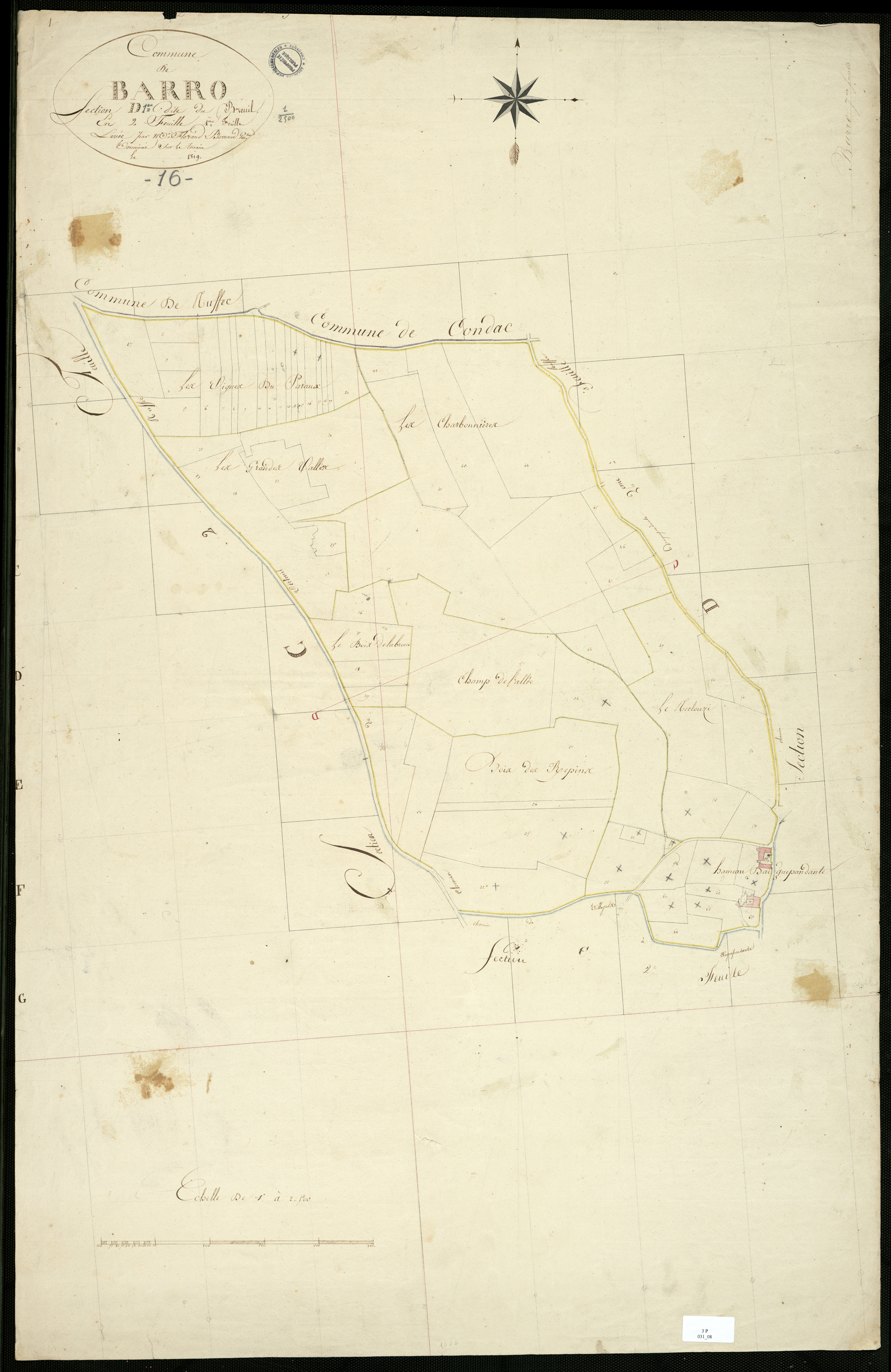 Barro - 3 P 31/8 - Section D dite du Breuil, développement du hameau du Cuchet. Feuille 1.  | 1819