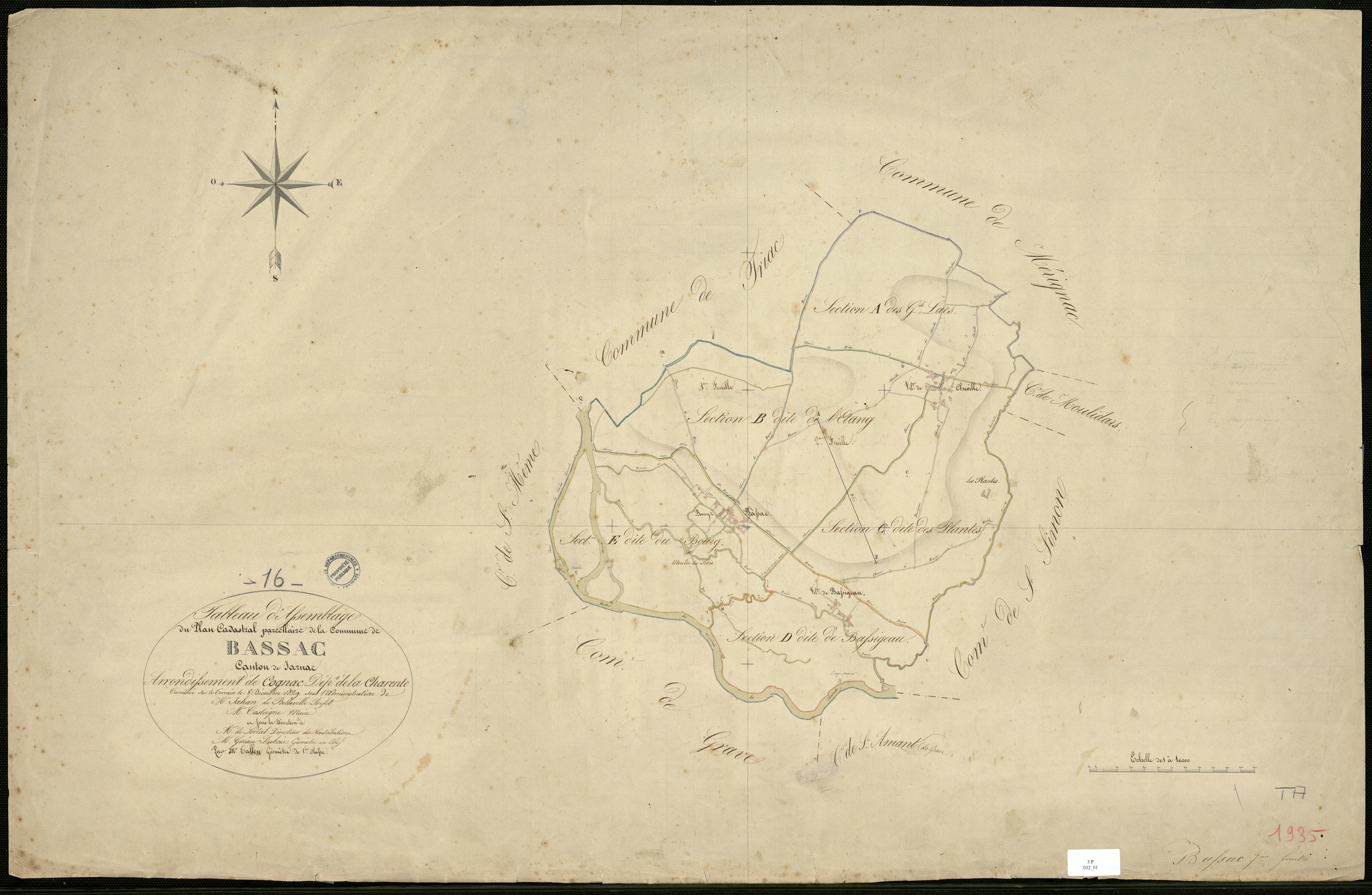 Bassac - 3 P 32/1 - Tableau d'assemblage.  | 1829