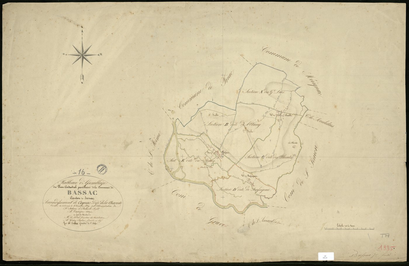 Bassac - 3 P 32/1 - Tableau d'assemblage.  | 1829