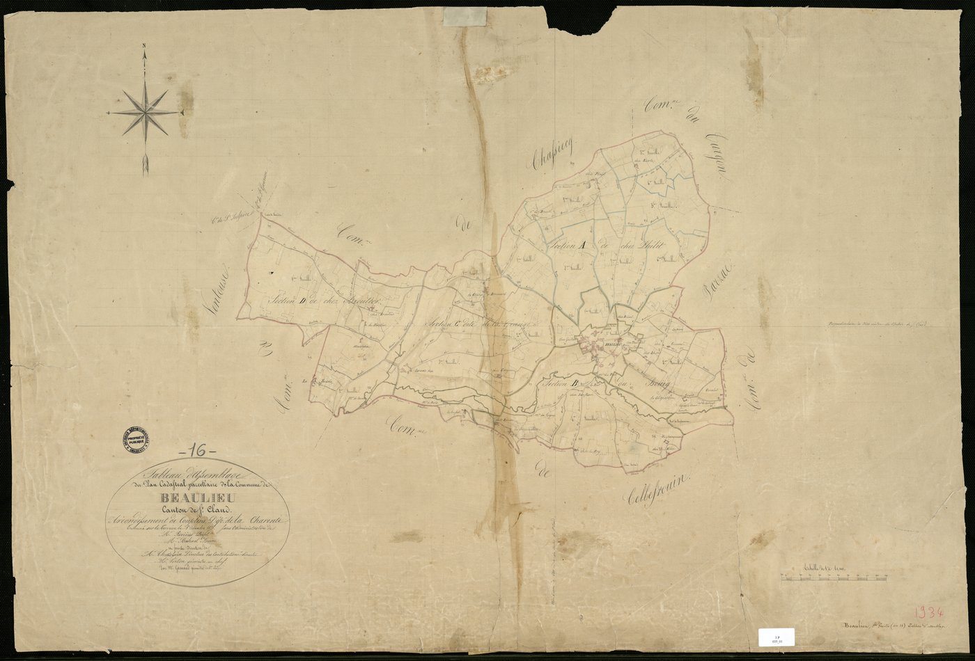 Beaulieu-sur-Sonnette - 3 P 35/1 - Tableau d'assemblage.  | 1851