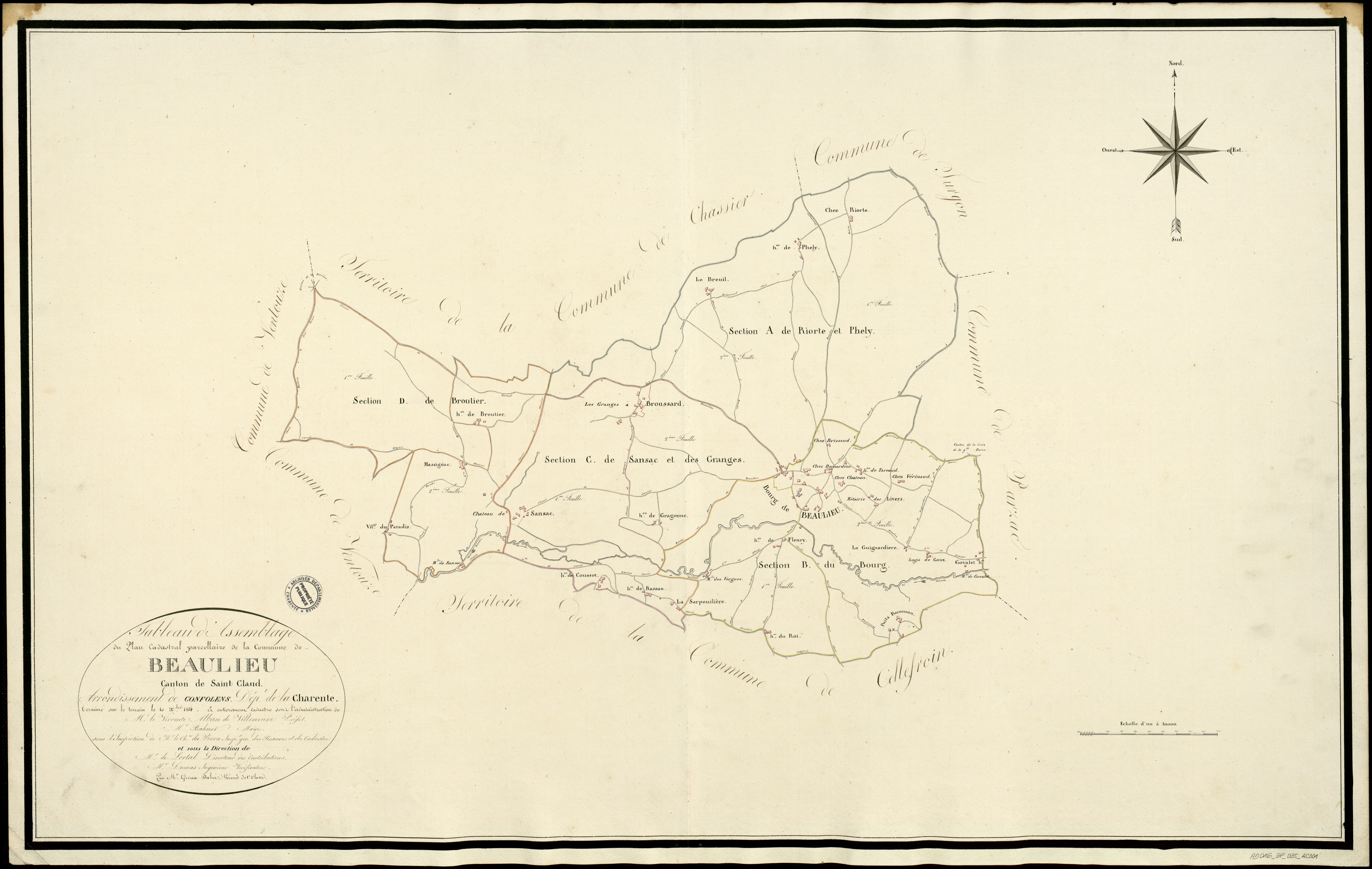 Beaulieu-sur-Sonnette - 3 P 35/AC1 - Tableau d'assemblage | 1810